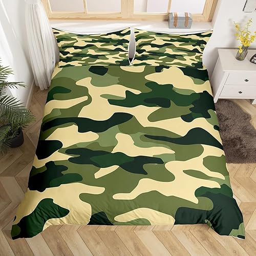 Miniatura 3 de Erosebridal Juego de funda de edredón de camuflaje verde militar para niños, adolescentes y hombres, funda de edredón de camuflaje amarillo y negro