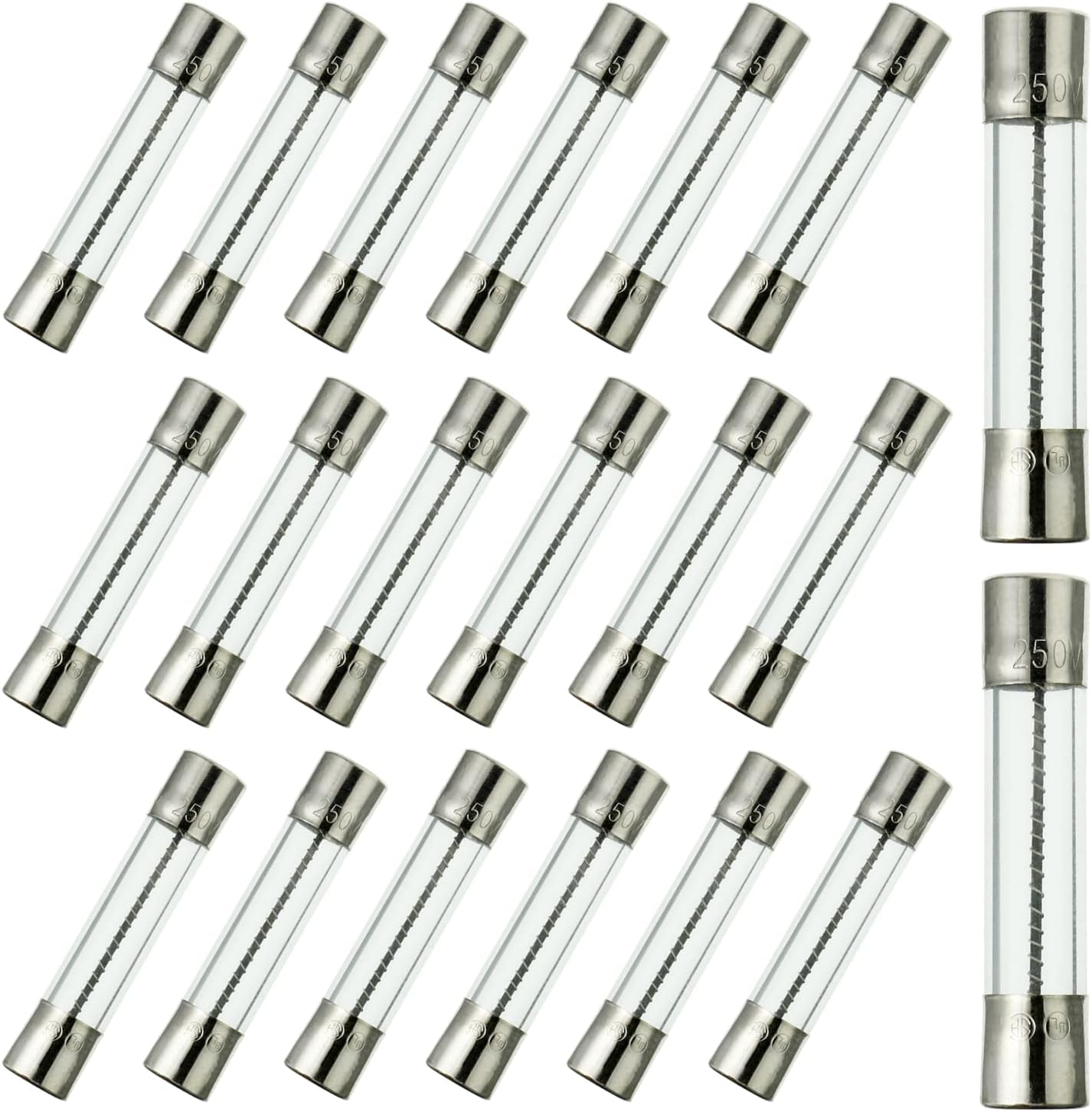 BOJACK T2AL250V 6x30 mm 2 A 250 V Slow Blow Fuses 2 amp 250 Volt 0.24 x 1.18 Inch Glass Tube Time-delay Fuses (Pack of 20)