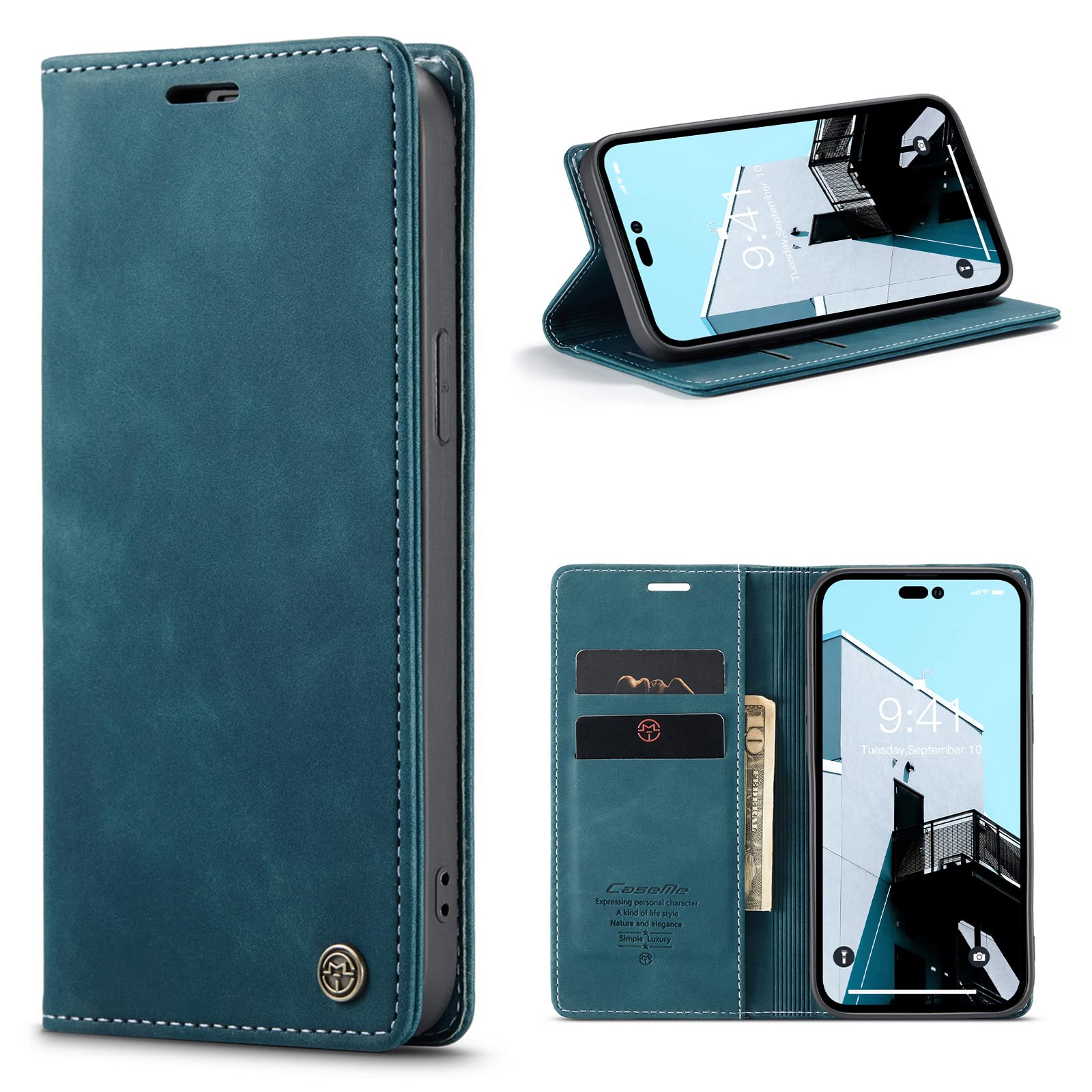 QANXGOG Custodia per iPhone 14/14 Plus/14 Pro/14 PRO Max, Custodia a Portafoglio con Tasche per Carte in Pelle PU, Doppia Chiusura Magnetica Resistente Cover Antiurto,Black,iPhone14 PRO