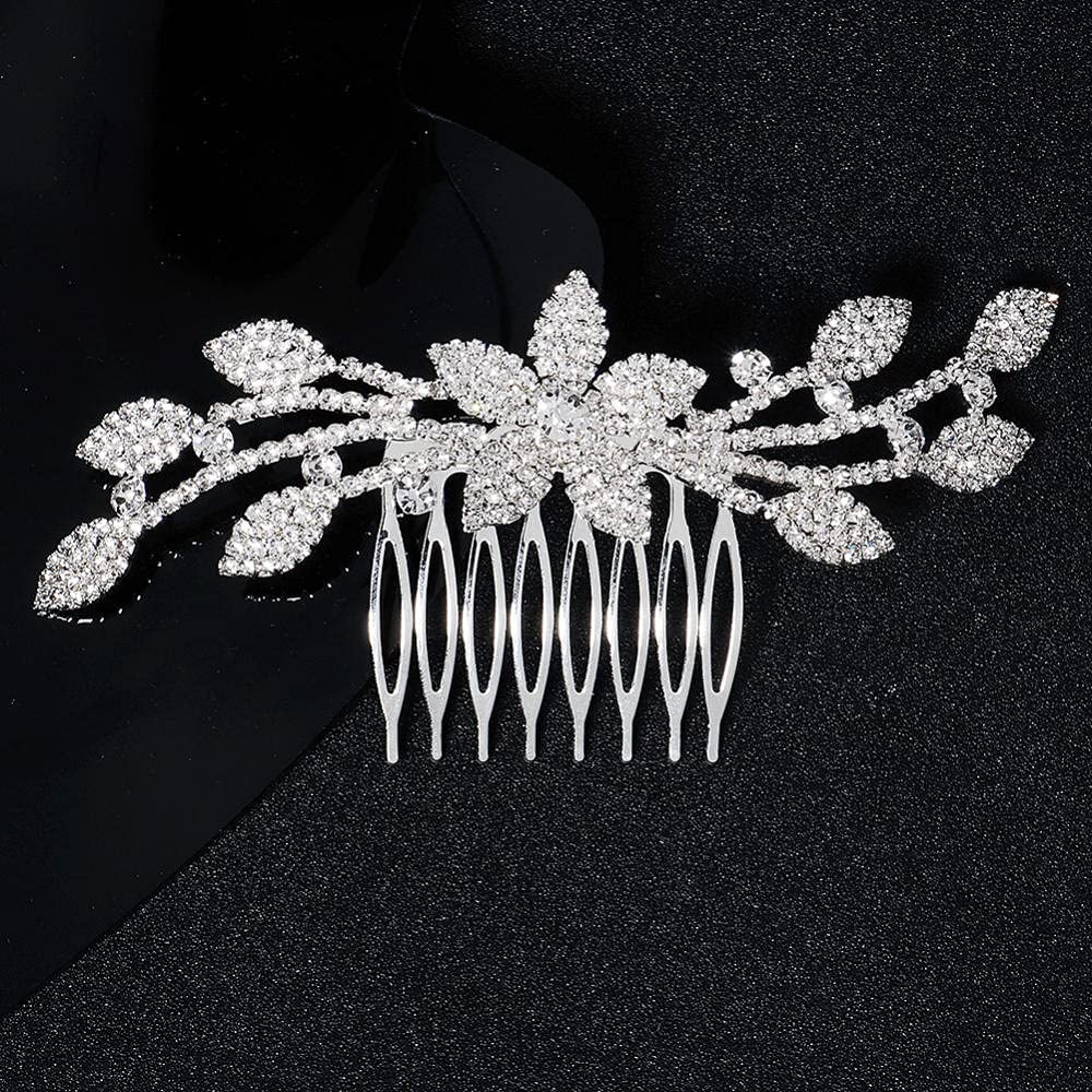 Braut Haarkamm Haarkämme Zubehör, Kopfschmuck, floraler Strass Haarkamm Silber, Einsatzkamm, Braut Seitenkamm Haarteil Haarschmuck für Frauen und Mädchen
