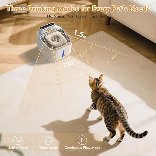 Miniatura 5 de Fuente de agua inalámbrica para gatos con sensor de movimiento, fuente automática silenciosa para mascotas, batería de 5200 mAh y diseño fácil de