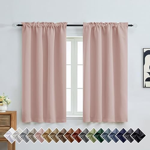 Miniatura 35 de OVZME Cortinas opacas turquesa para tratamiento de ventanas pequeñas, cortinas cortas con bloqueo de luz para ventana de cocina sobre el fregadero,