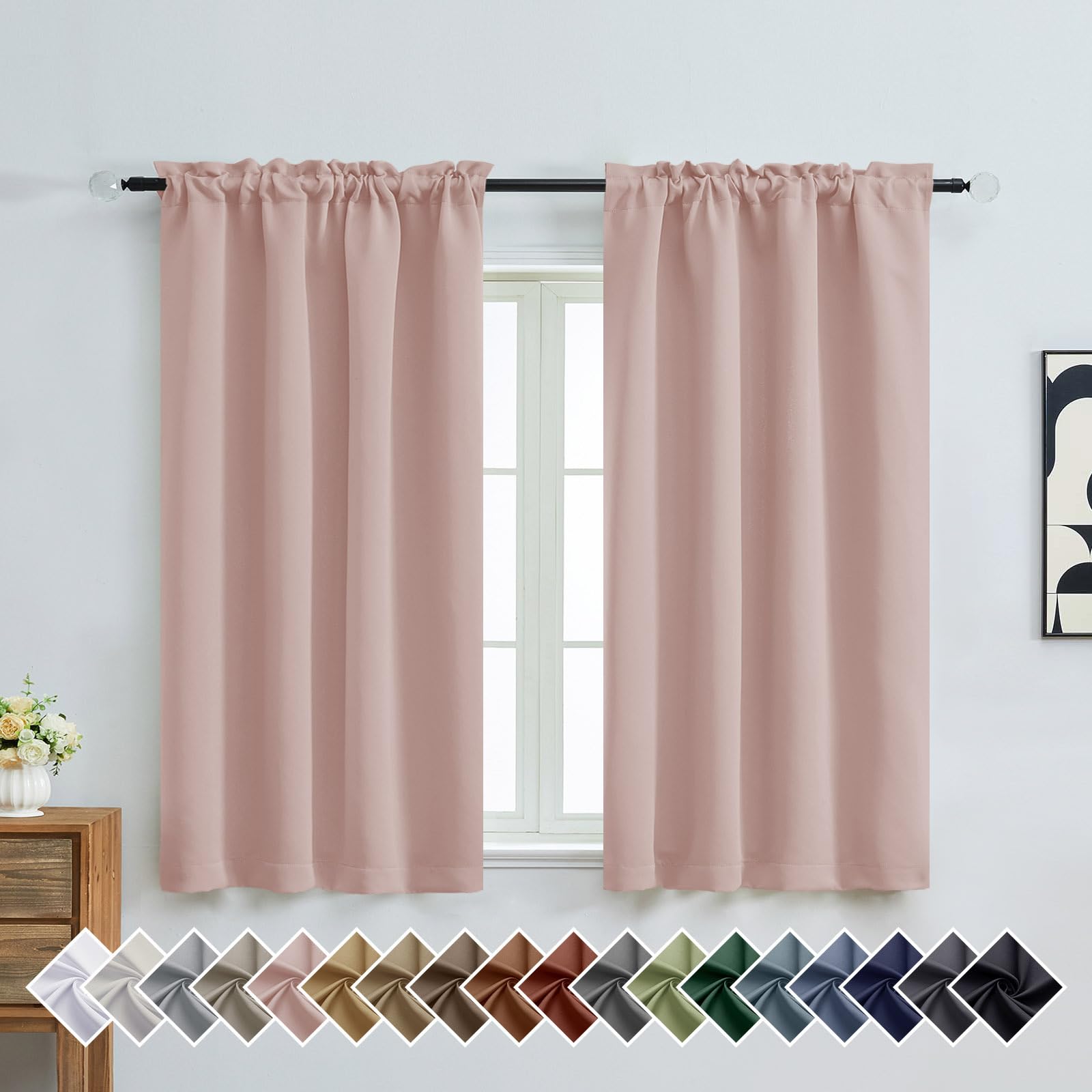 OVZME Blush Pink Blackout Curtains for Bedroom 54 Inches Long 2 Panels, Thermal Insulated Room Darkening Curtains for Living Room, Dual Rod Pocket Blackout Drapes, 2x40Wx54L Inches