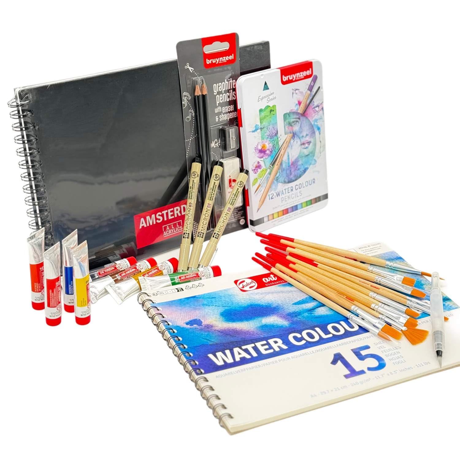 Aquarellfarben Set für Anfänger 8 x 12 ml mit 12 Aquarellbuntstiften