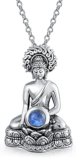 Bling Jewelry Arcoiris Moonstone Amuleto Buda Entado Colgante Collar Tailandesa Mujer Adolescente con Cadena Plata Esterlina 925