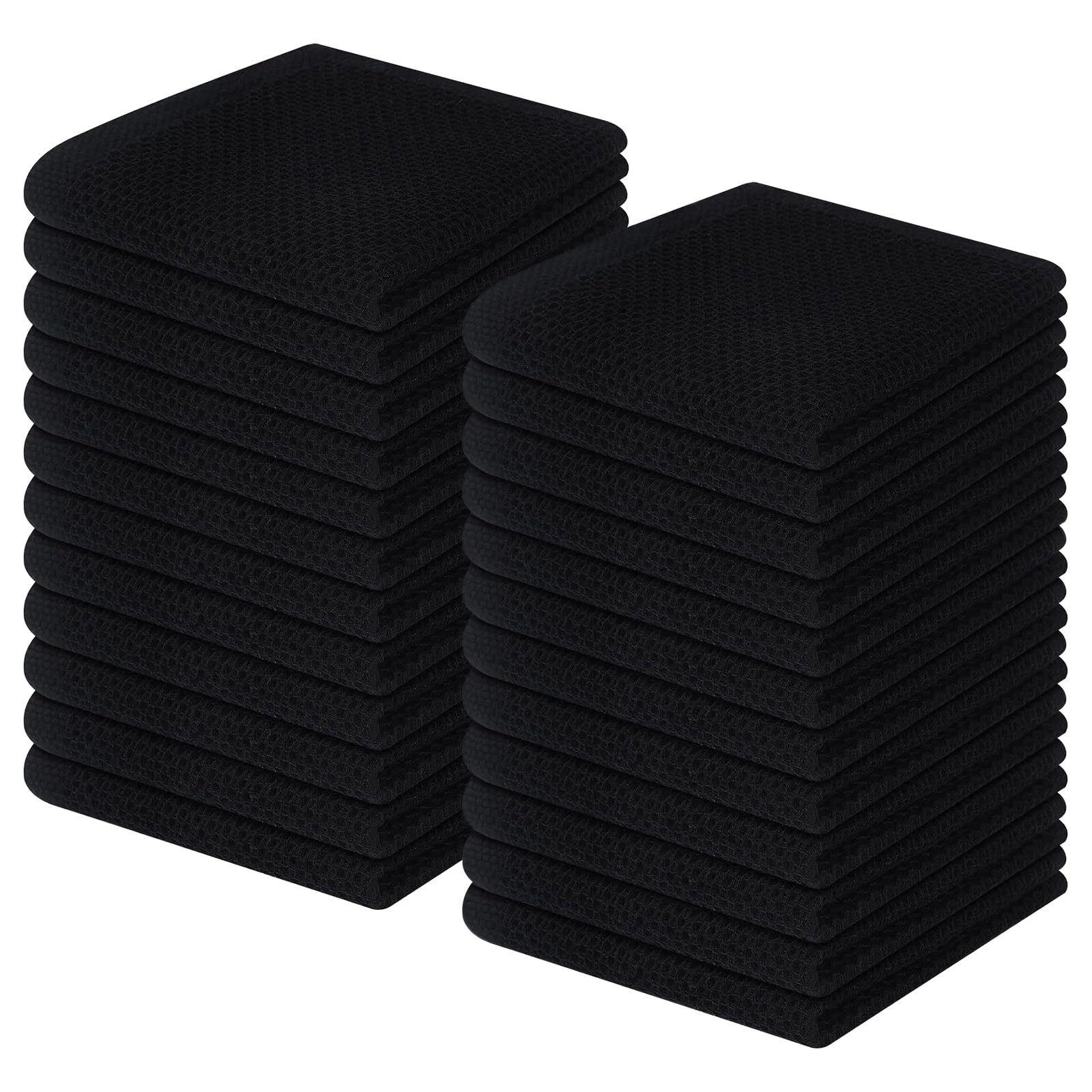 Homaxy 100% Cotton Waffle Weave Kitchen Dish Cloths, Ultra Soft Absorbent Quick Drying Dish Towels, 12 x 12 Inches, 24-Pack, Black