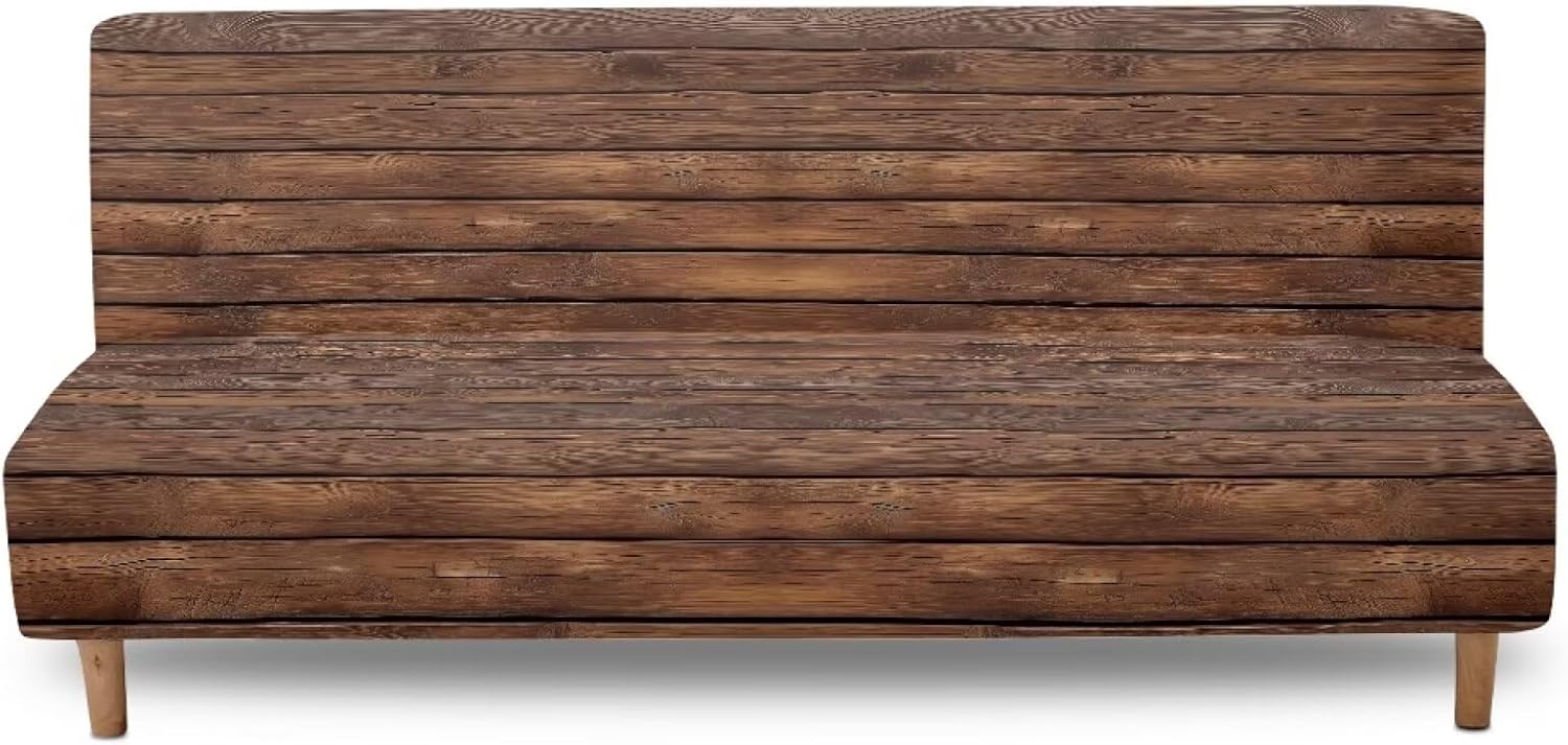 Armless Sofa Futon Slipcovers Brown Wood Premium Stretch Fabric Sofa Couch Bed Covers Comfortable Soft Furniture Protector Easy to Clean