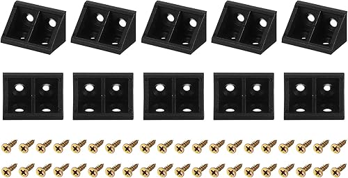 Miniatura 7 de uxcell 50 soportes de esquina de plástico de 90 grados, 1.299 x 0.748 x 0.748 in, soportes de ángulo recto de nailon con tornillos para armarios,