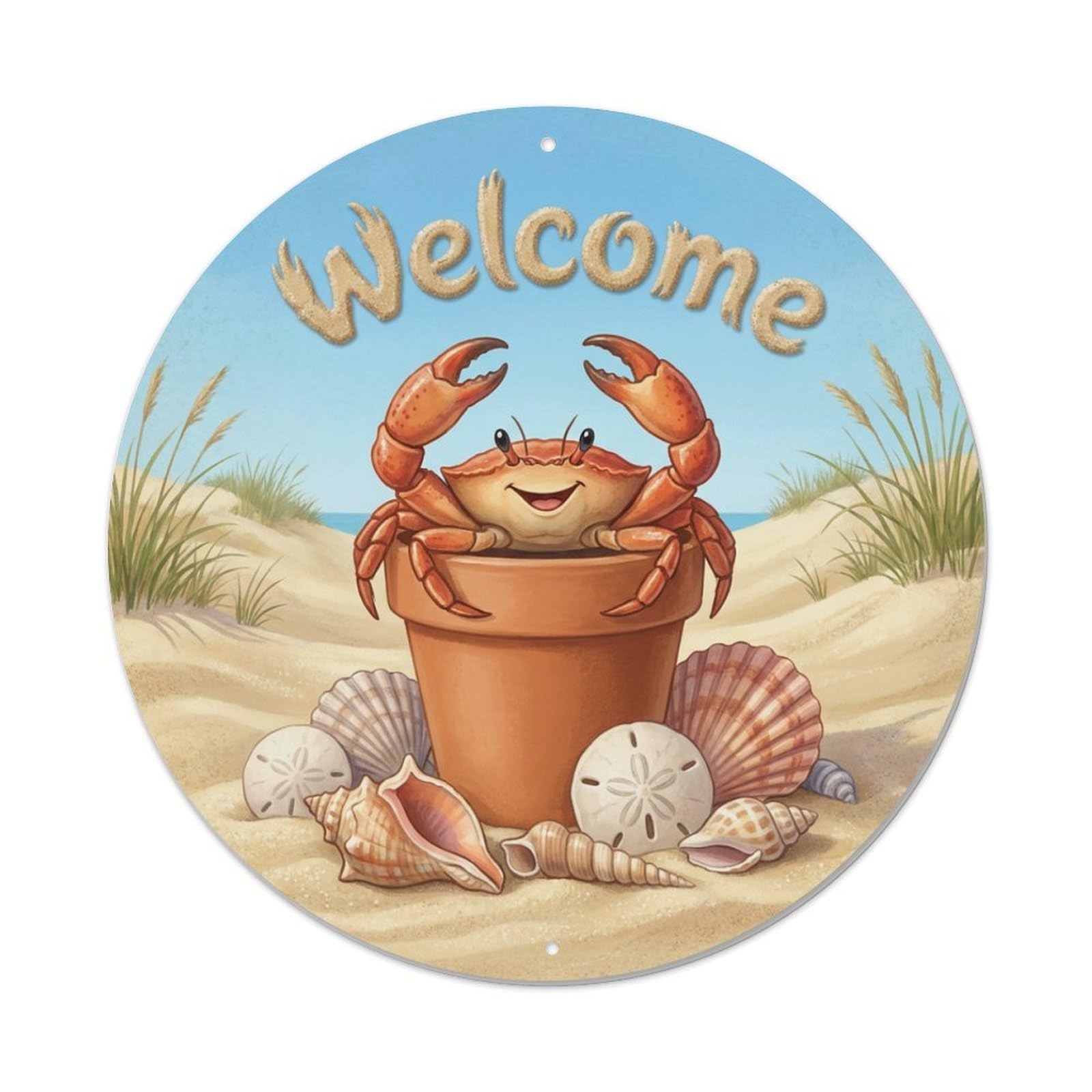 Metal Tin Sign Welcome Crab Sand Dune