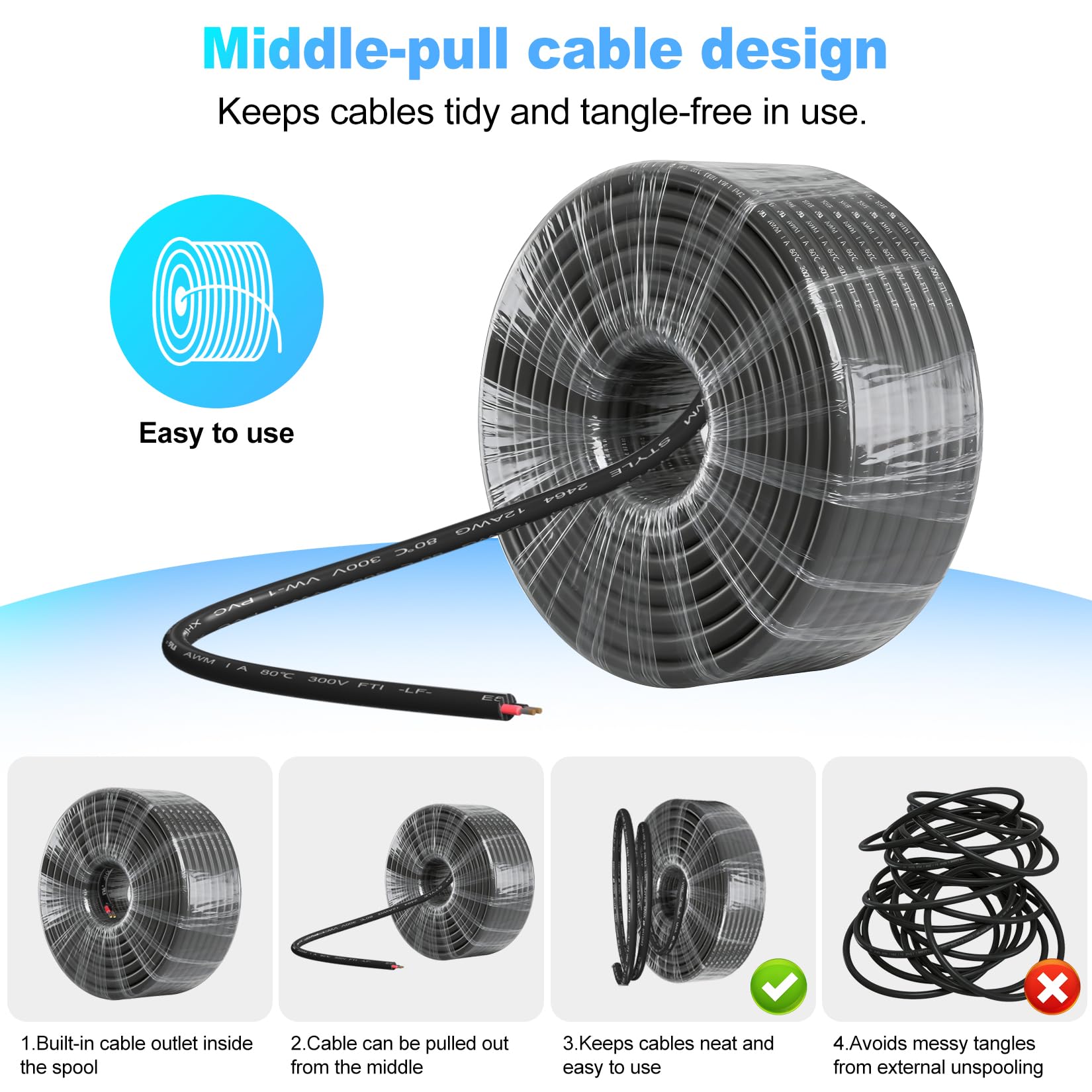 XHF Cable eléctrico de calibre 16 con certificación UL, 2 conductores, cable eléctrico de cobre estañado trenzado de PVC para cable de lámpara automotriz 16/2, cable marino RV de 200 pies