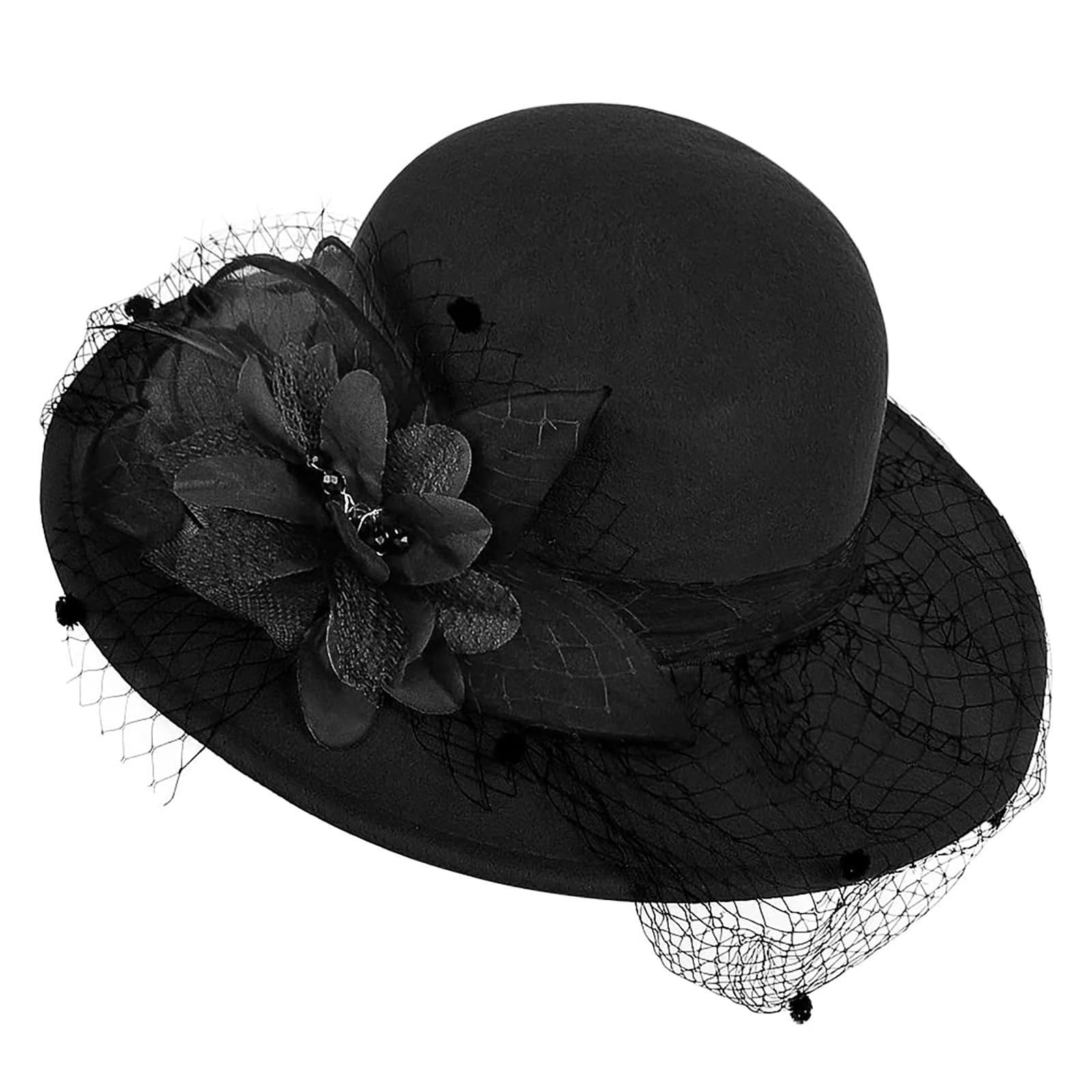 Damen-Fedora-Hut Aus Filz Mit Blumen-Fascinator – Elegant, Verstellbar, Für Hochzeit, Derby, Kirche | Vintage-Stil