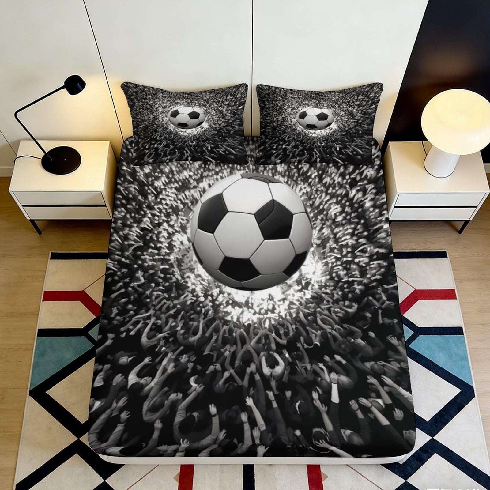 3D Printed Soccer Explosion Fitted Sheet Microfiber Black White Bed Cover for Bedroom Dorm Mattress Protection Decor 90x200x25cm