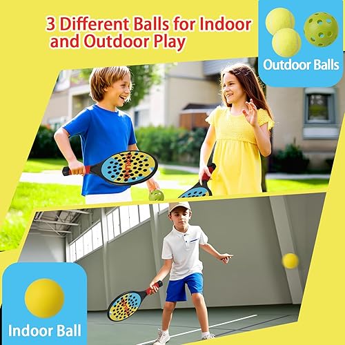 Miniatura 5 de Juego de 2 raquetas de pádel para niños, ligeras, duraderas, con agarre ergonómico para manos pequeñas, diseños vibrantes, piscina, patio trasero,