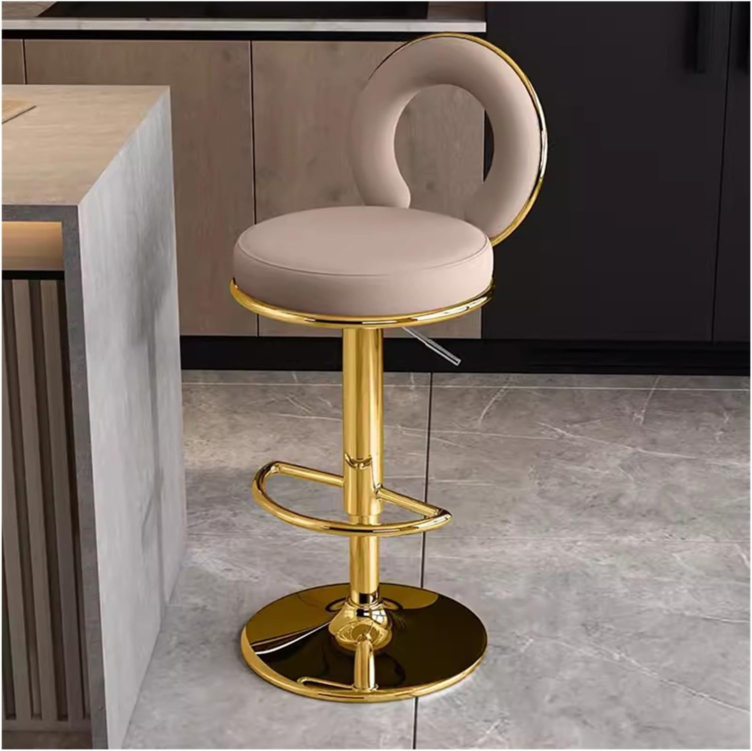 Adjustable 360° Swivel Bar Stools for Kitchen Island Counter Height Bar Chairs with Back & Footrest Modern Brown Barstools for Dining and Home Bar