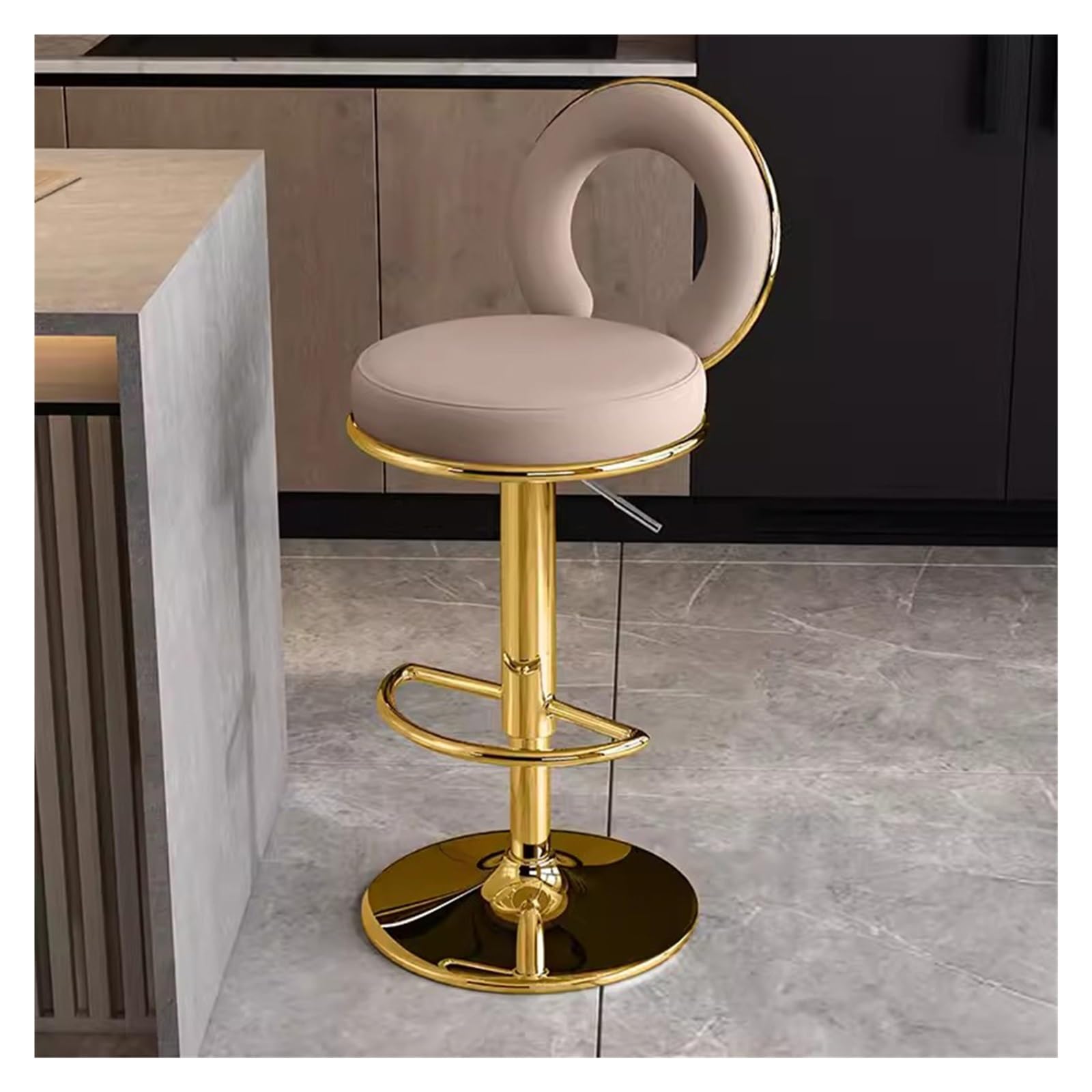 Adjustable 360° Swivel Bar Stools for Kitchen Island Counter Height Bar Chairs with Back & Footrest Modern Brown Barstools for Dining and Home Bar