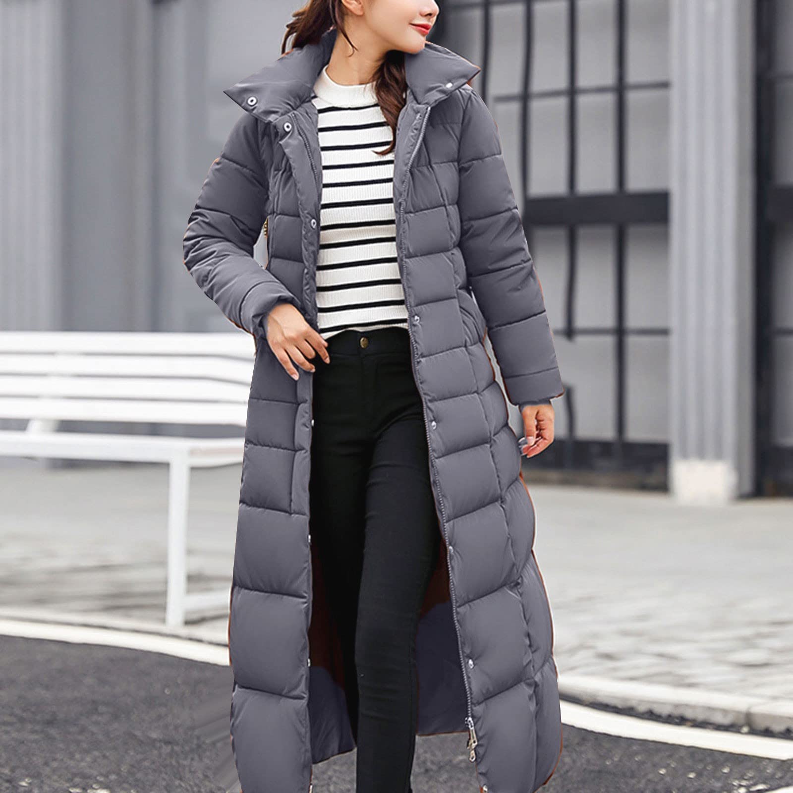 Generisch Giubbotto invernale da donna, impermeabile, caldo, invernale, lungo, trapuntato, antivento, baggy Comfort, piumino termico, parka invernale da donna, per attività all'aria aperta