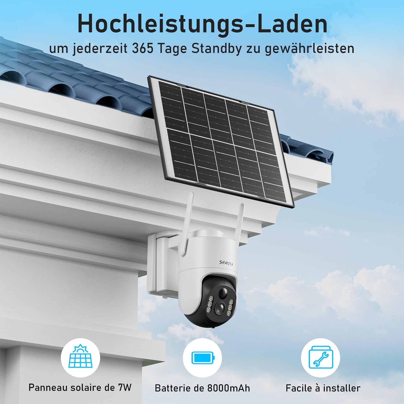 [5G & 2,4G] Camera Exterieur Sans Fil Solaire,Batterie 8000mAh et panneau solaire 7W,Camera Solaire Exterieur WiFi Sans Fil sur AI Détection Humaine,Vision Nocturne Couleur,Audio Bidirectionnel, Cloud