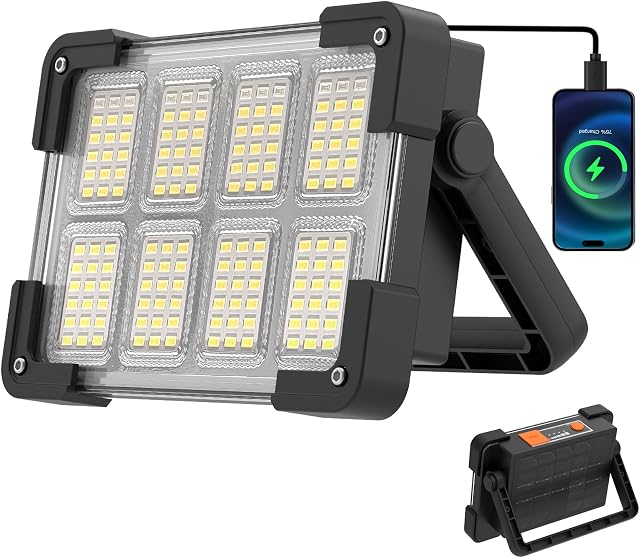 OHAYORI LED Rechargeable Work Light, Portable Floodlight with Power Bank, 4 Modes LED Camping Light, IP65 Waterproof Outdoor Emergency Security Light for Fishing,Hiking,Car Repairing