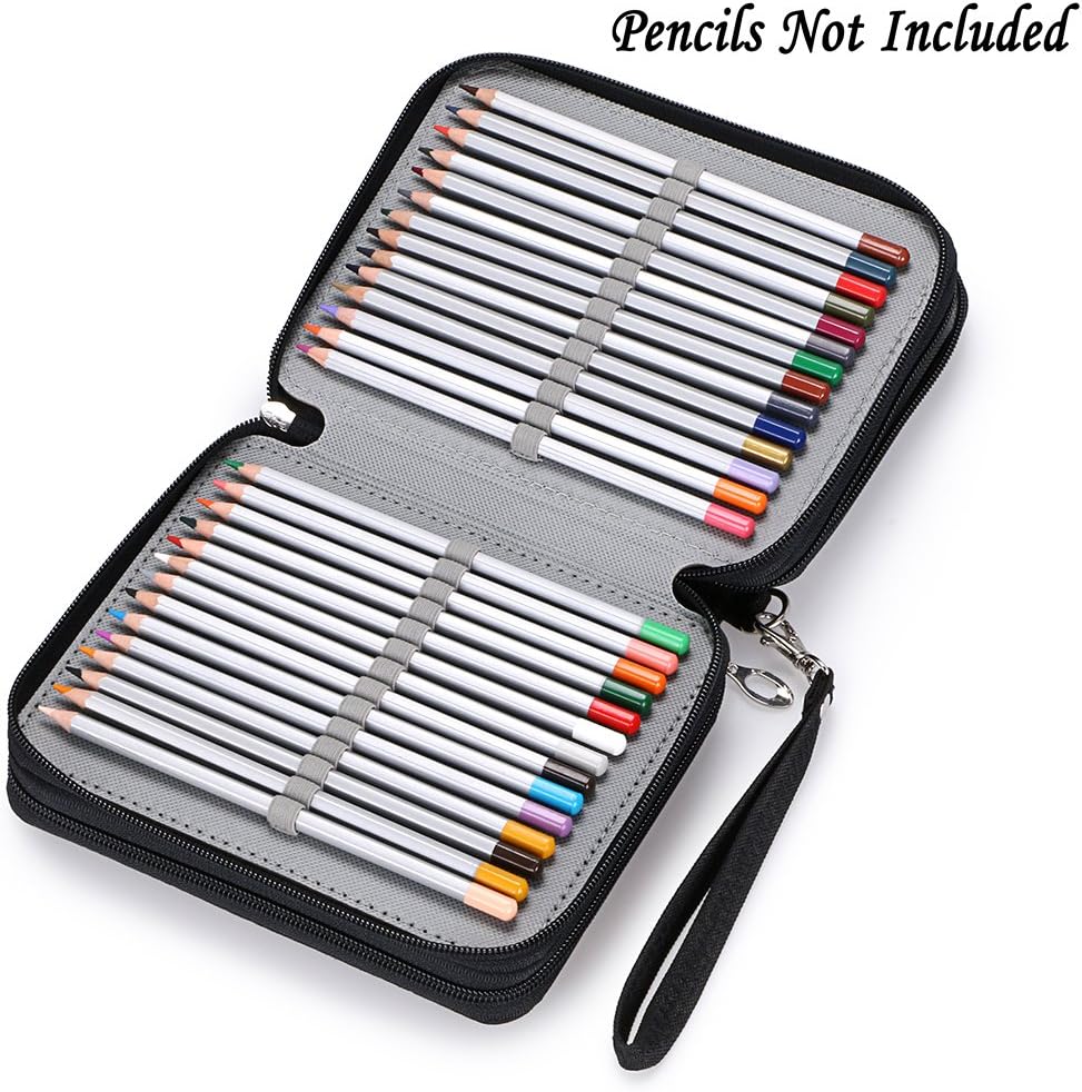 BTSKY Zippered Pencil Case-Canvas 72 Slots Handy Pencil Holders for for Prismacolor Watercolor Pencils, Crayola Colored Pencils, Marco Pencils (Black)