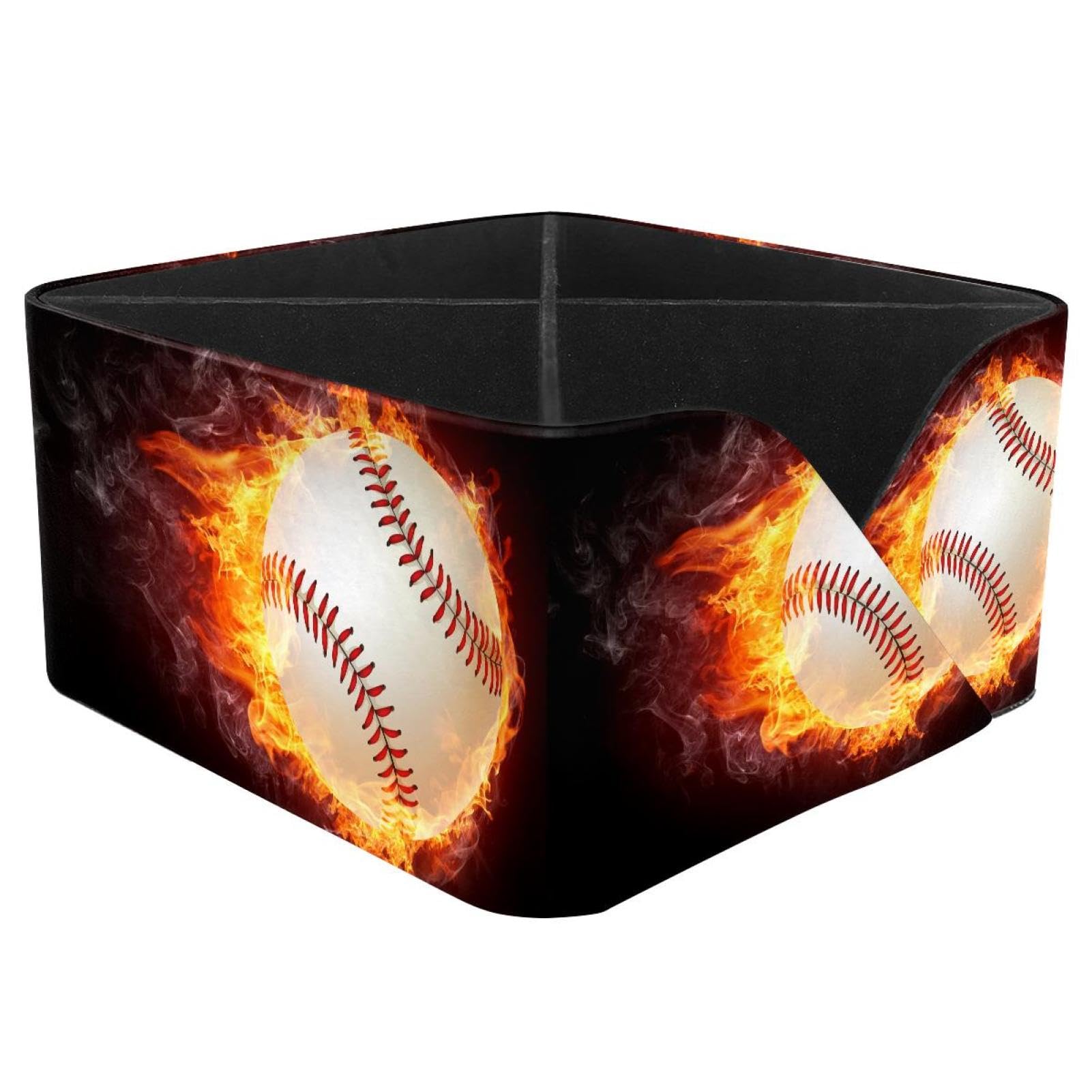 KengjuTesu Fire Flames Baseball Desktop Organizer Pen Holder, Rectangular Pencil Cup for Office, Study and Makeup Stations
