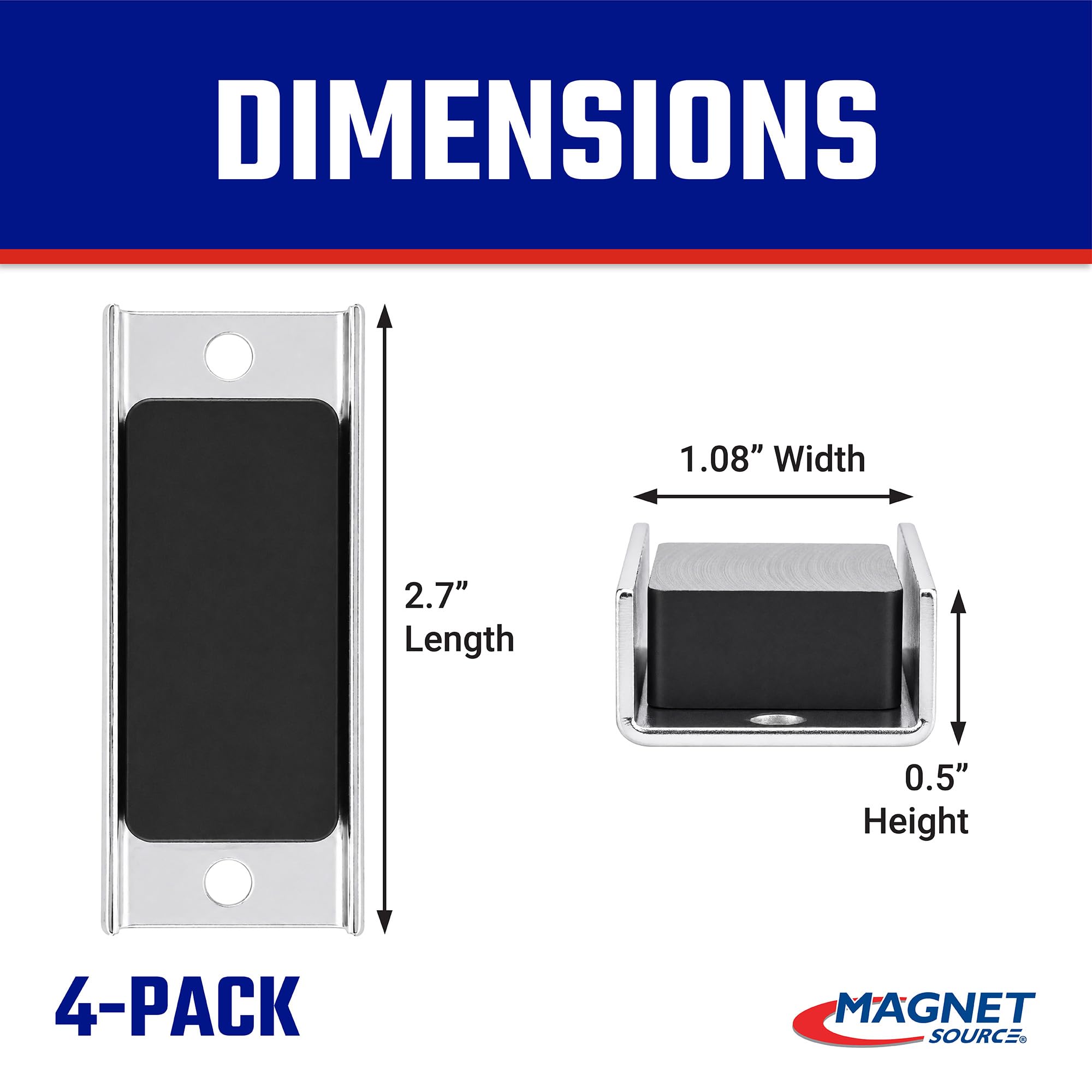 Master Magnetics Magnet Fastener - Rectangular with Mounting Holes, Zinc Plated, 2.70" Length, 1.08" Width, 0.50" Height, 25 lb Pull, Silver, Pack of 4, CBA275X4 — Amazon image 2