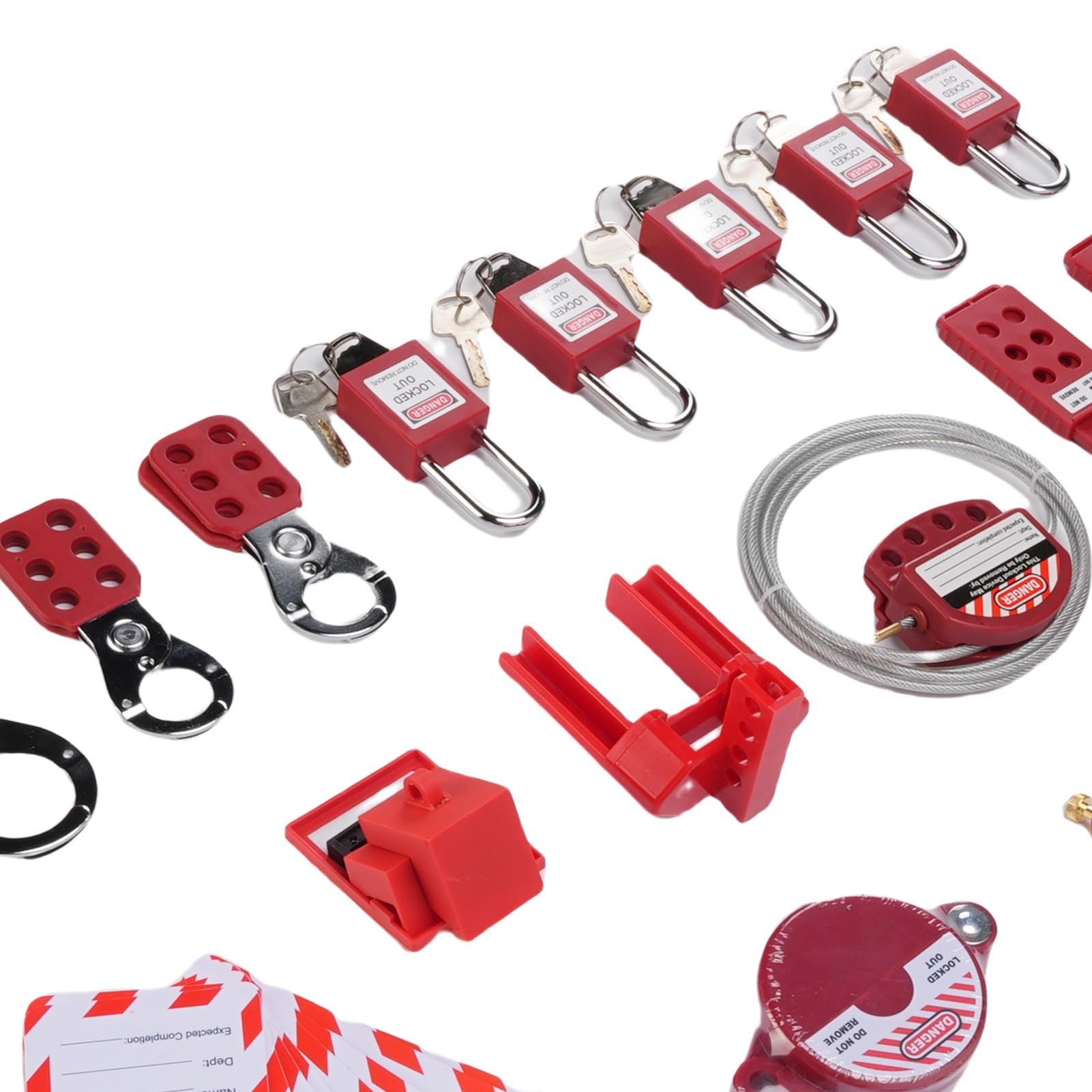 RiToEasysports Kit LOTO, Bloqueo de Seguridad Ajustable para Interruptores Eléctricos con Candado de Cable de Acero y Funda de Nailon Resistente, para Mantenimiento Industrial y Control de Riesgos