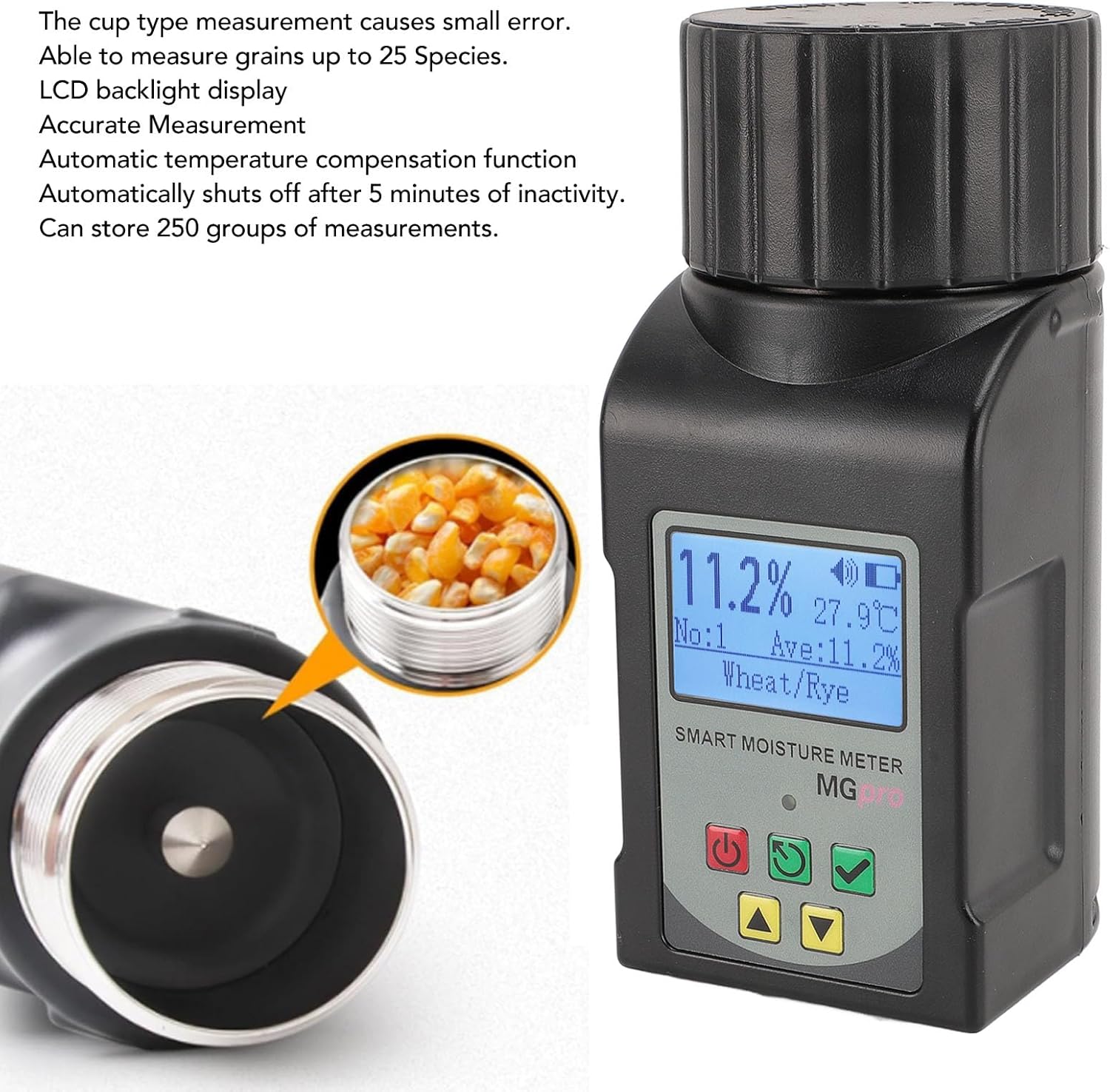 Coffee moistures Tester ABS Portable Mini Cup Grain Humidity Meter Grains Humidity Tester for Coffee Cocoa Rice Wheat 25 Kinds