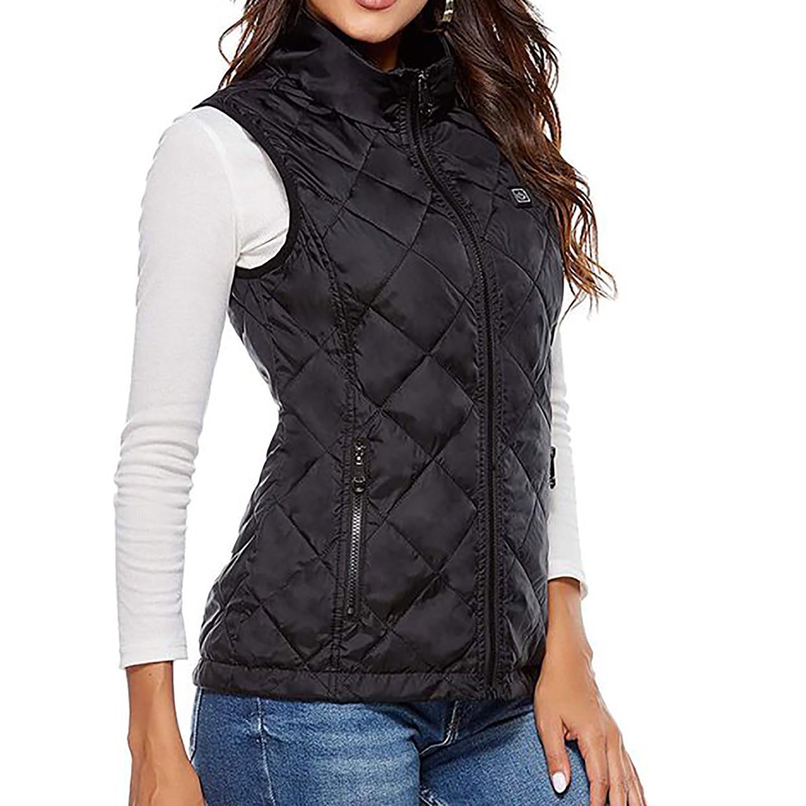 Chaleco Calefactable Inteligente Mujer Chaqueta Calefactada Chaleco Eléctrico de 5 Zonas Carga USB Chaleco Caliente Invierno Temperatura Ajustable Ropa de Abrigo Eléctrica de Plumón for Esquí