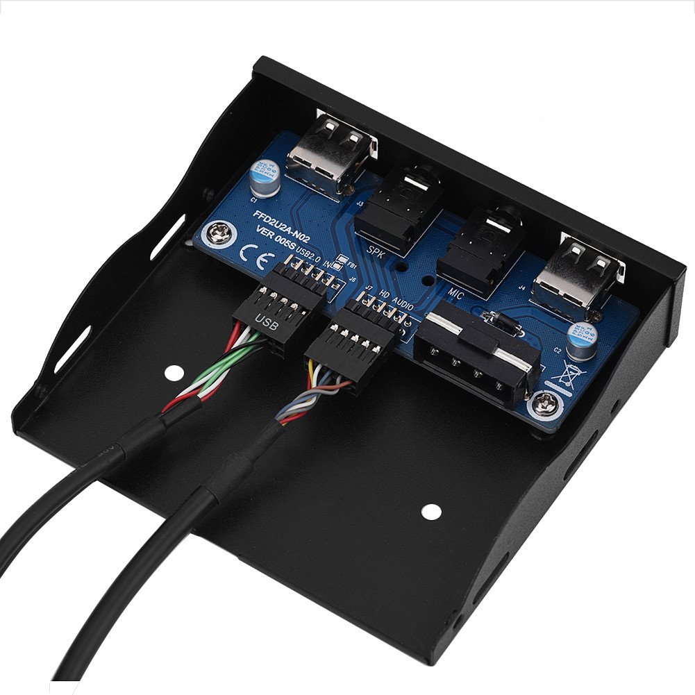 Bewinner Pannello Frontale Multifunzionale, Usb2.0 HD-Audio Pannello Frontale Floppy da 3,5" 9Pin a 2 Interfaccia Usb2.0 con Spina Audio Mic, Costruzione in Metallo Resistente, Resistente all'Usura