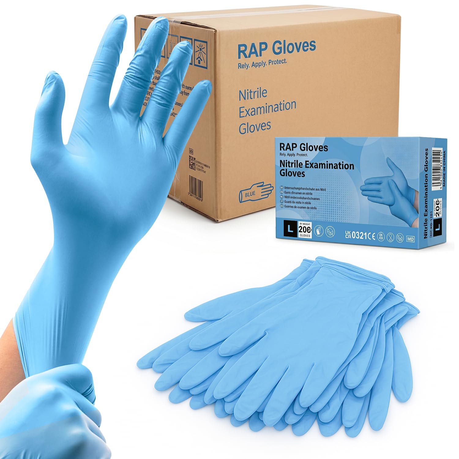 RAP Gloves Blue Nitrile Gloves Large - 1000 Disposable Gloves Case Powder Free Latex Free - Tear Resistant Examination Gloves, Food Safe - for Care, Catering, Cleaning, Salon and Trade