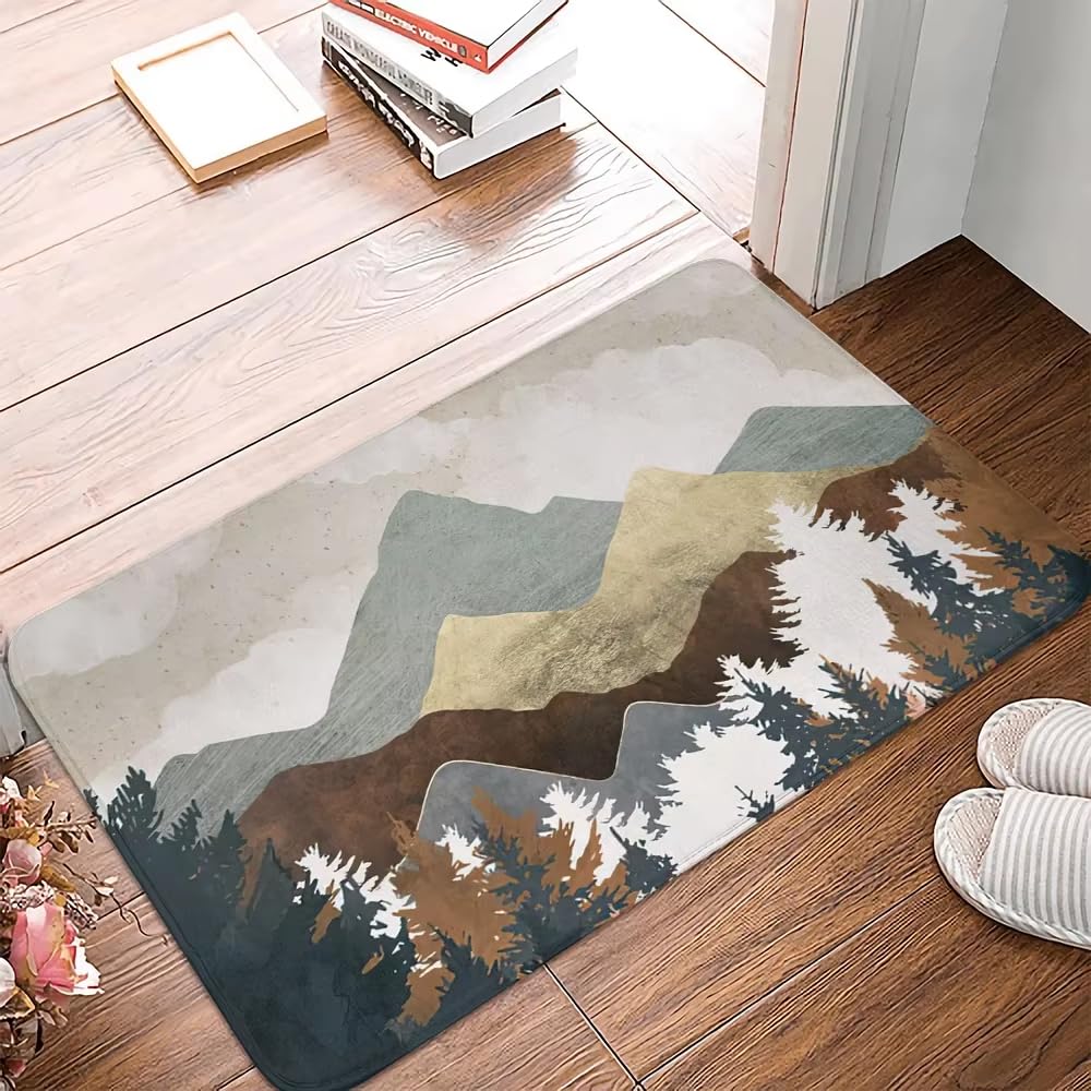 Alfombra de cocina con paisaje alpino felpudo absorbente para baño 50x70