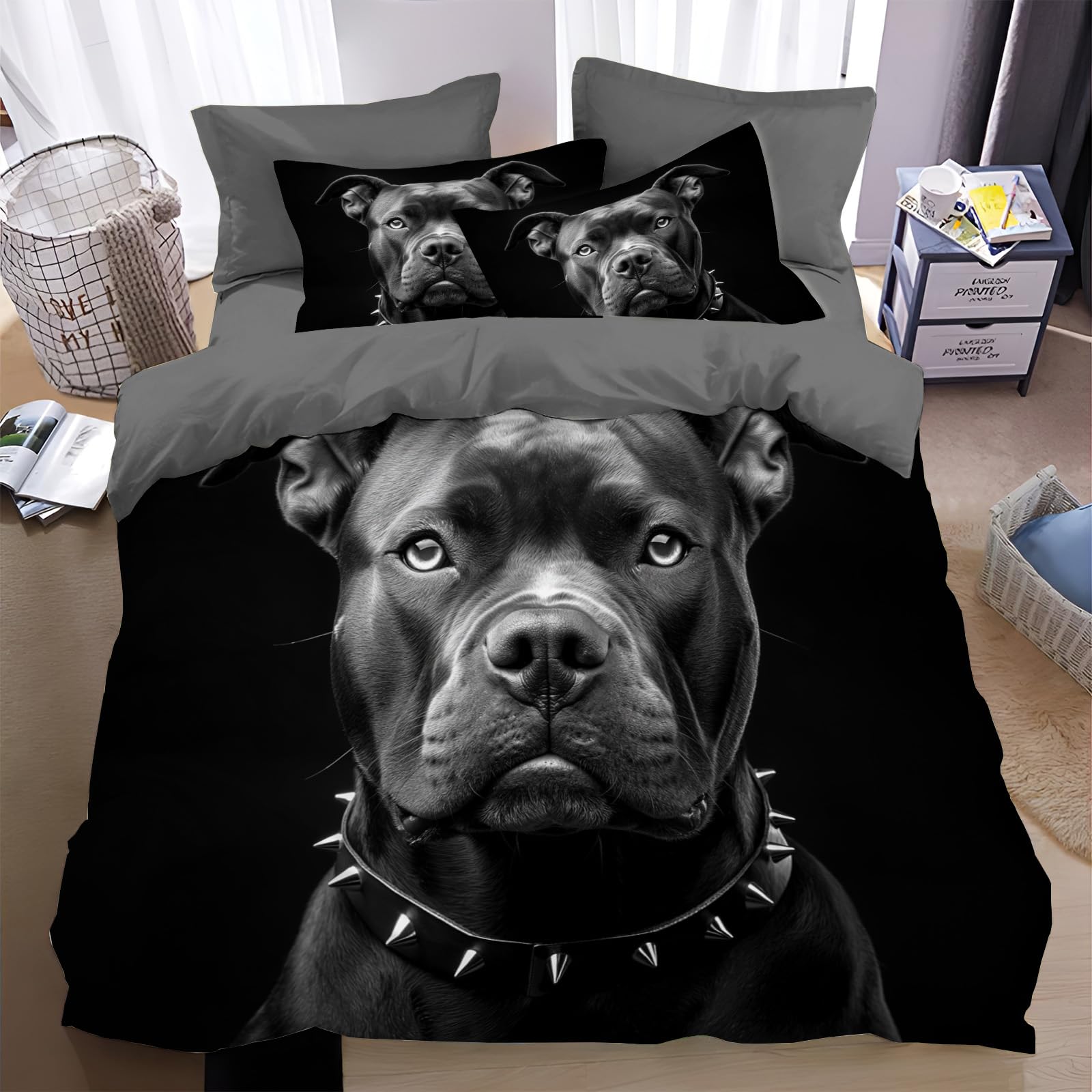 Housse de couette 200x200 cm fermeture éclair pour enfiler votre parure bouledogue sans effort