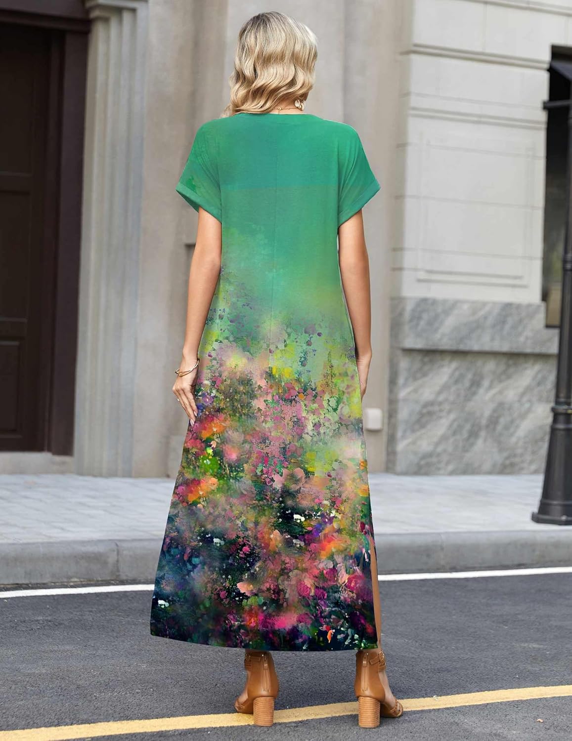 Zeagoo Summer Dresses for Women 2026 Maxi Dresses Vacation Sundress Short Sleeve Casual Sundresses Split Dress with Pockets - Image 2