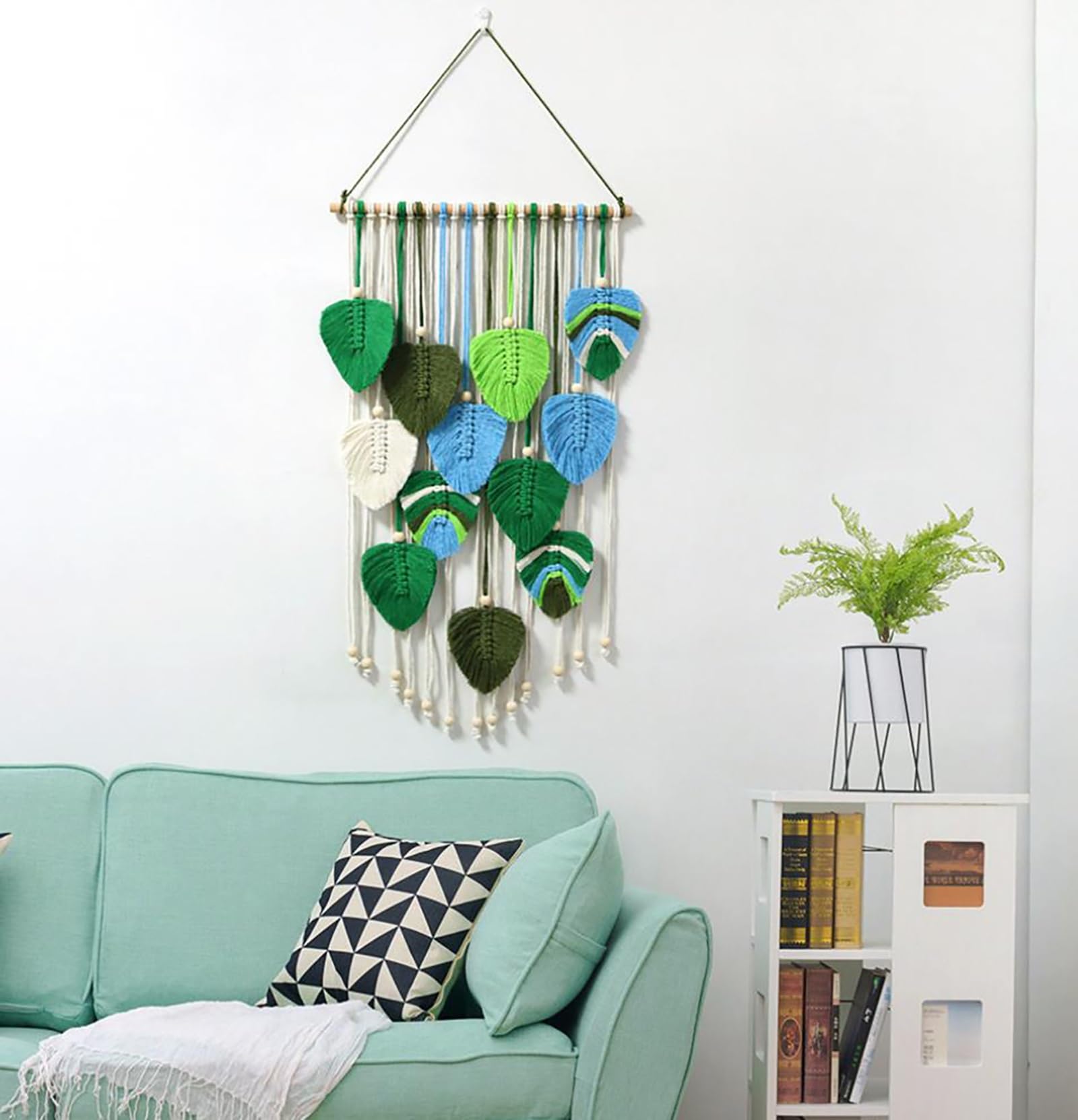 TaLcuS Large Boho Macrame Wall Hanging – Beige Leaf Tassel Tapestry with Beads, Handmade Cotton Rope Art for Bedroom, Living Room, Apartment Backdrop(A4)