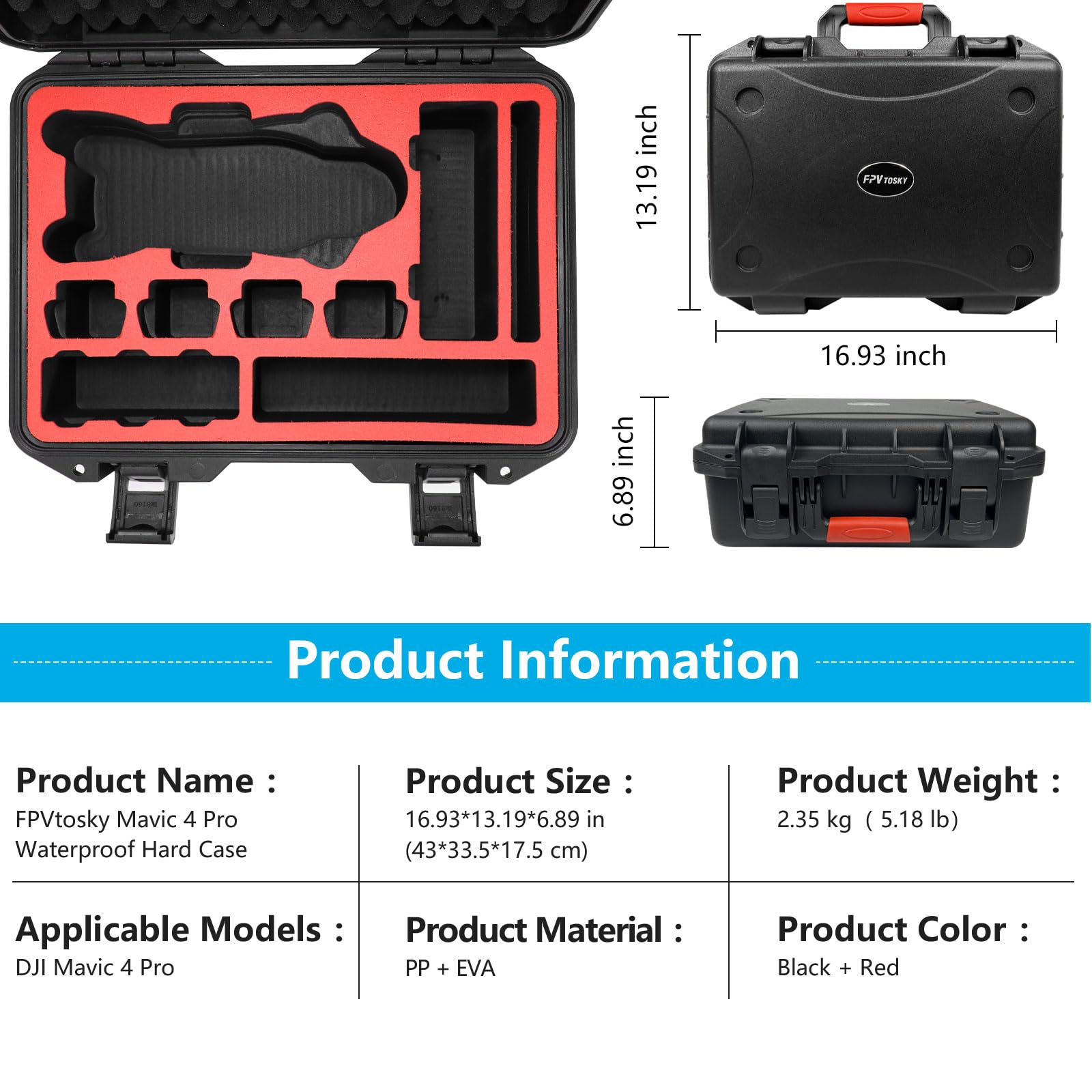 FPVtosky Mavic 4 Pro Case, Custodia Impermeabile Per Drone Dji Mavic 4 Pro, Custodia Portatile Per Dji Mavic 4 Pro Fly More Combo Accessori(Solo Caso)