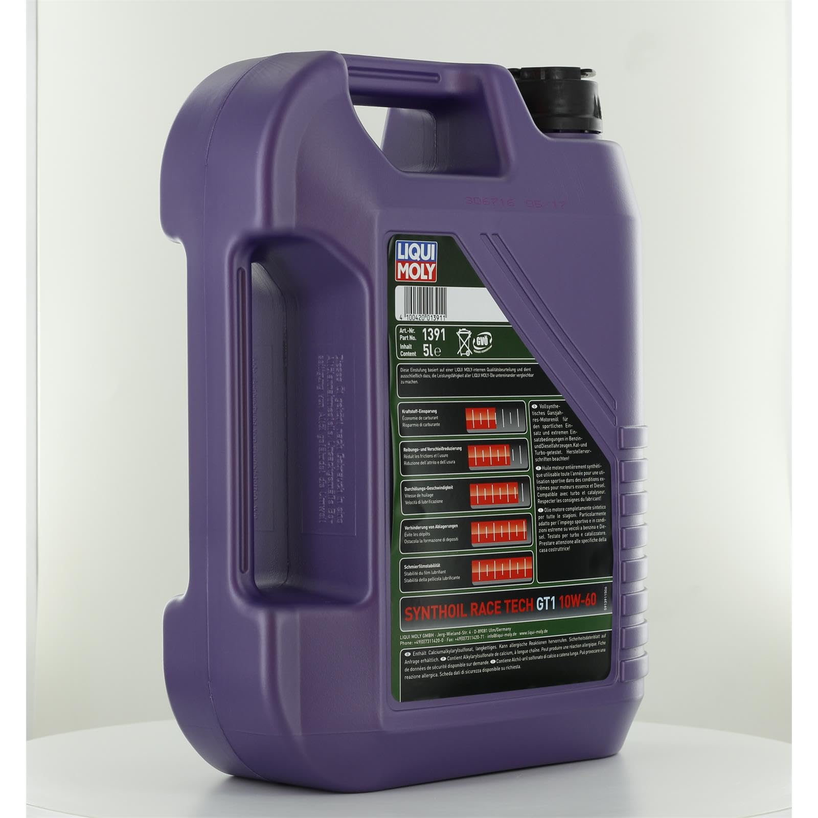 LIQUI MOLY Aceite de motor 10W-60 Synthoil Race Tech Aceite completamente sintético ACEA A3/B4 API SN GT1 5L Compatible con NISSAN Qashqai II J11, J11, RENAULT Megane 3 Grandtour KZ0/1, MITSUBISHI | 1391 / 8909, Synthoil Race Tech GT1 10W-60