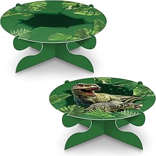 Dianelhall 2 Pcs 12 Inch Dinosaur Cake Stand Party Decorations Dinosaur Theme Cake Holder Cupcakes Decorations Tower Serving Platter Plate for Jungle Theme Party Birthday Supplies Favor