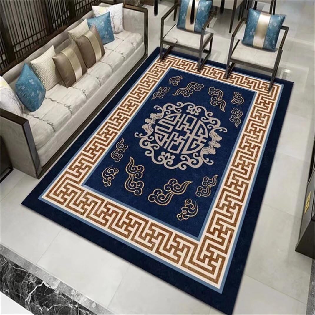 Tapis enfant bleu à motif floral vintage pour le bureau et la maison