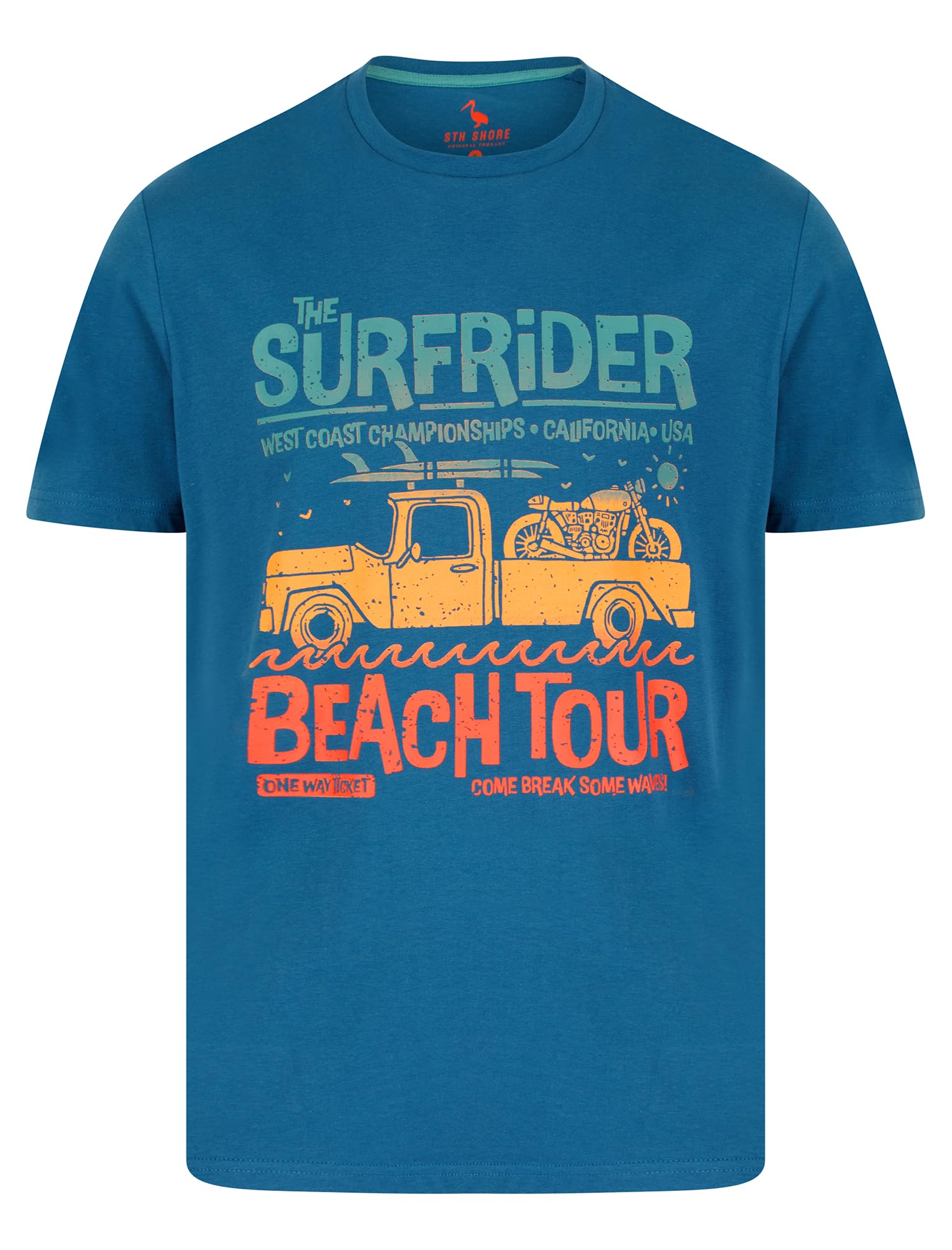 Surfer Van Motif Cotton Jersey T-Shirt in Deep Water - South Shore - L