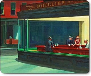 Mouse Pad with Art Design, Famous Painting, Rectangle Gel Mouse Pad for PC, Computer and Laptop, Rubber Base Medium Size 9.5 x 7.9 Inches Waterproof Smooth Surface for Home (Nighthawks by Edward Hopper)