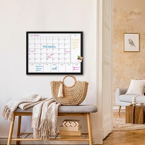 Miniatura 10 de Calendario de borrado en seco 3 en 1 para pared, calendario magnético mensual y semanal, pizarra de borrado en seco para pared con marco de madera