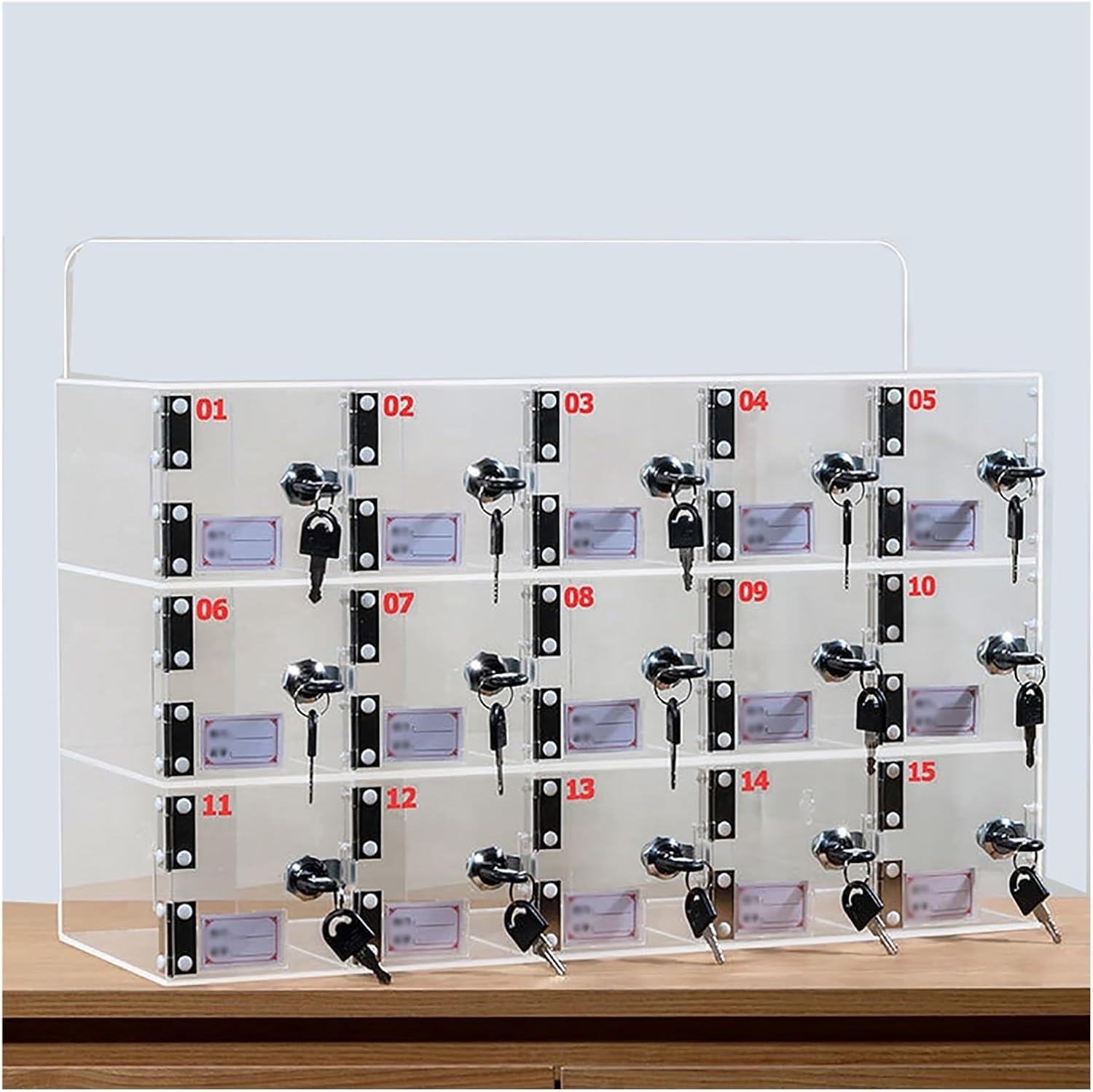 Wall-Mounted Acrylic Phone Locker with Card Slot, Secure Storage Box for Classroom & Office, 40 Small Grids, Easy to Clean, Lockable Mobile Phone Safe