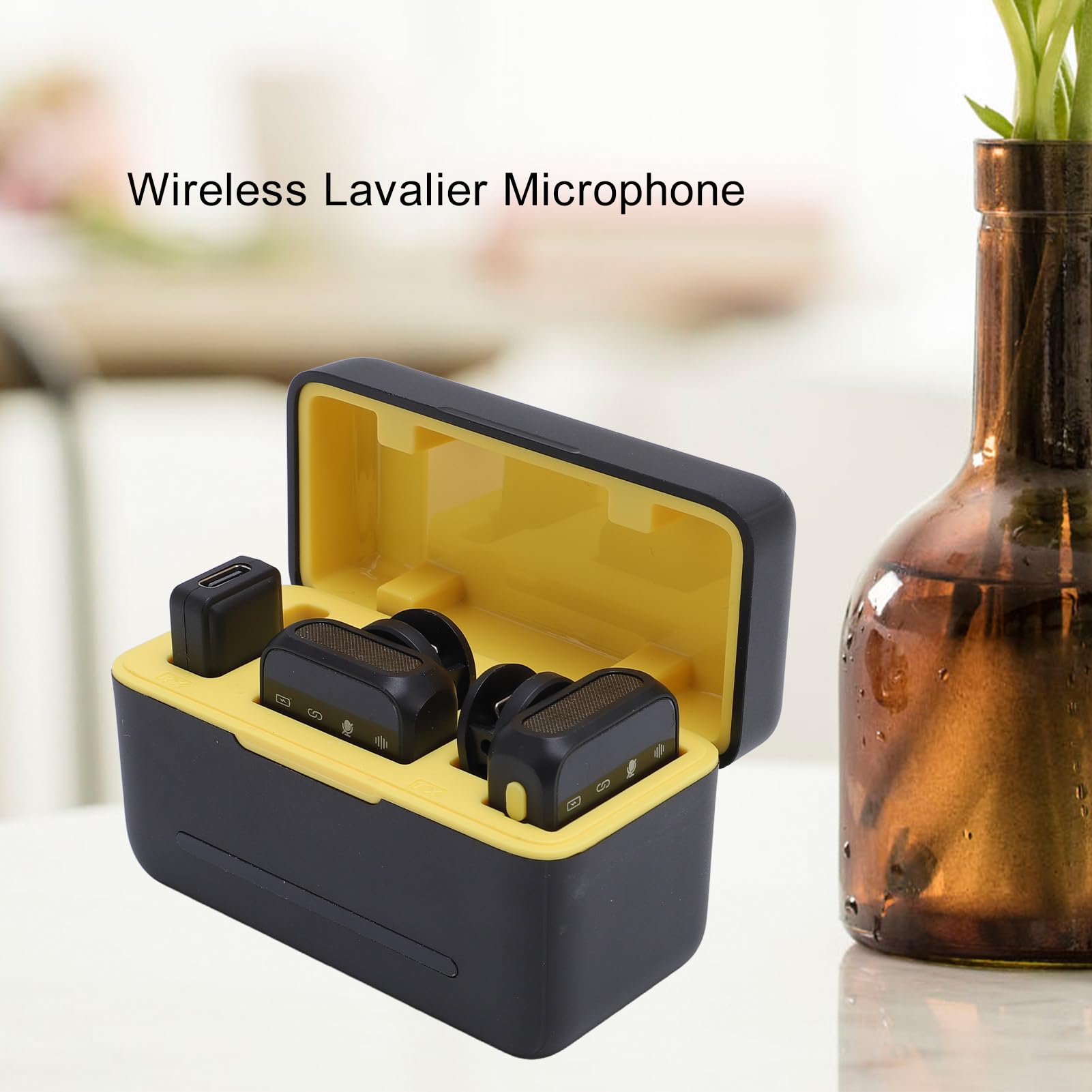 Micrófono Lavalier Inalámbrico, Micrófono Lavalier Profesional 2.4G con Estuche de Carga 2 TX 1 RX para Transmisión en Vivos Grabación de Video Karaoke