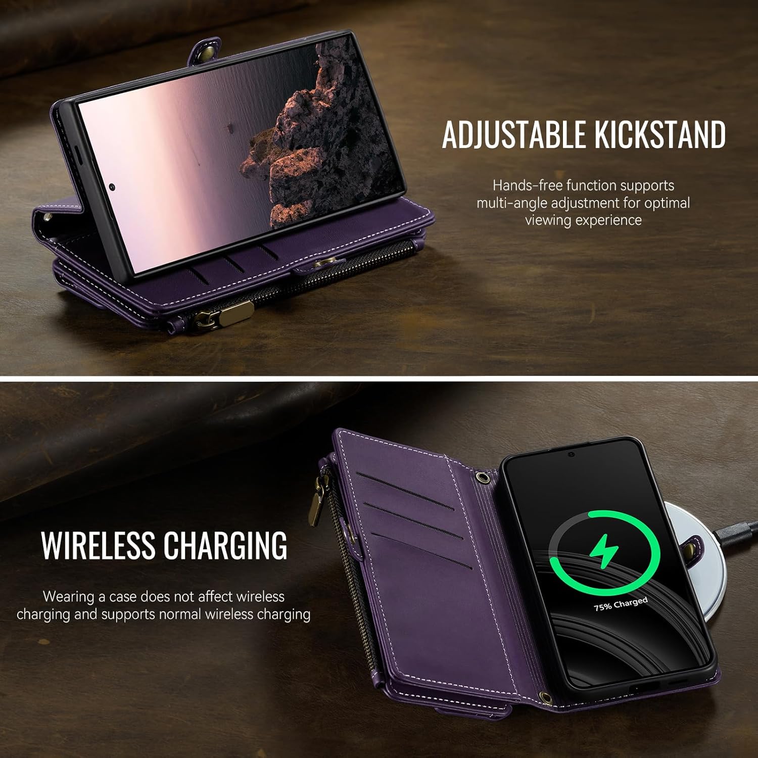 Phone Case for Samsung Galaxy S22 Plus S22+ 5G Zipper Wallet Cover with Screen Protector Crossbody Lanyard Strap Flip RFID Blocking Card Holder Cell S22+5G S22plus 22S + S 22 22+ Women Men Purple