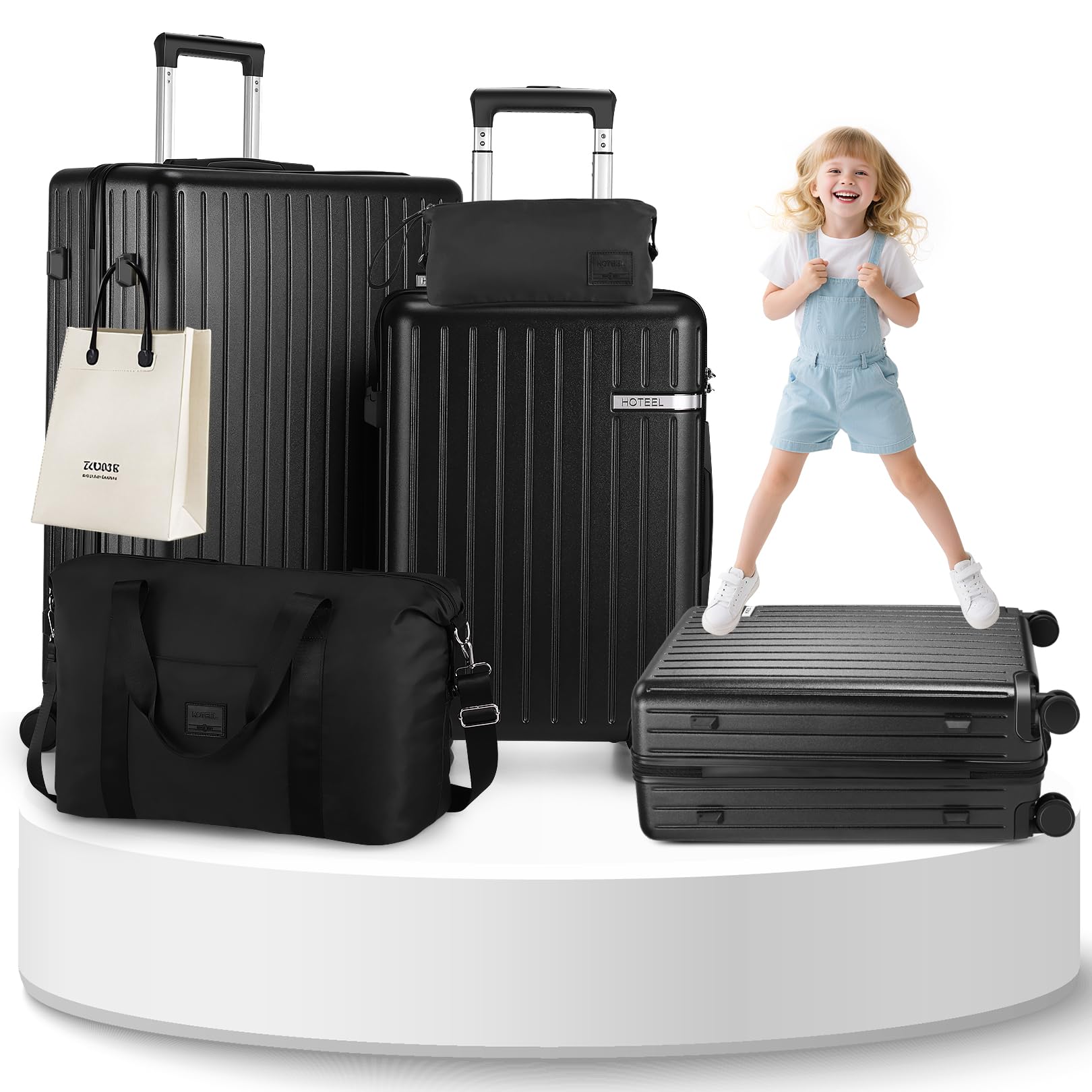 Hoteel 5 Piece Luggage Set (4-YEAR WARRANTY) ABS+PC Hardshell Carry on Suitcase with Spinner Wheels & TSA Lock for Men and Women, Rolling Suit Case