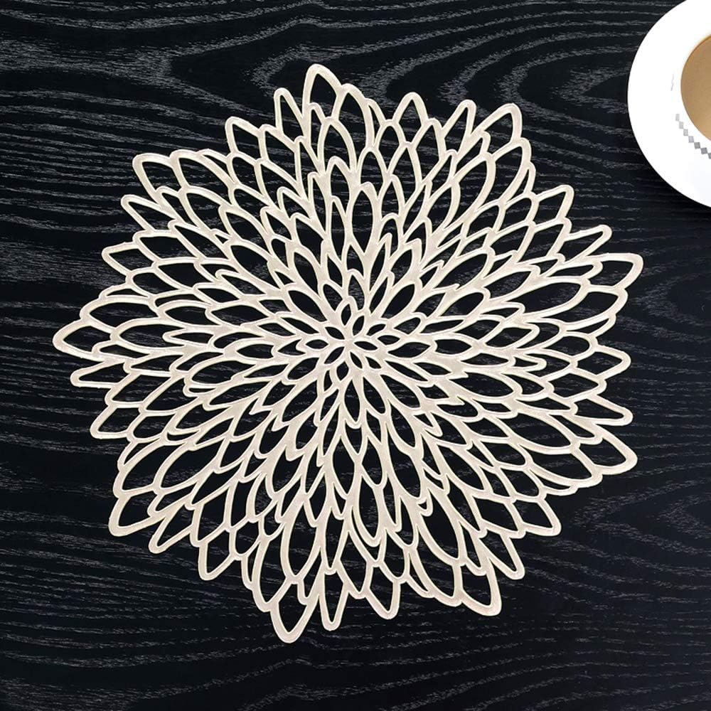 10 Pack Pressed Vinyl Metallic Placemats/Charger/Wedding Accent Centerpiece (10 pcs, Round Gold Leaf)