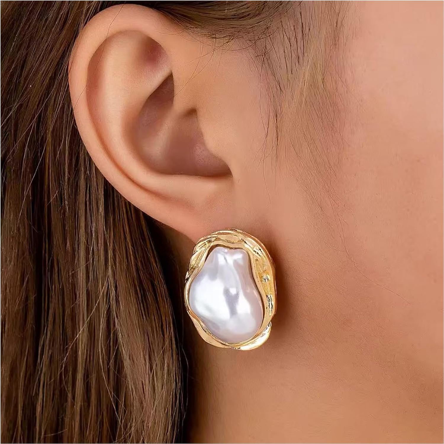Baroque Pearl Earrings for Women 14k Gold Plated Irregular Chunky Earrings Vintage Big Pearl Statement Earrings Jewelry Gift - Image 2
