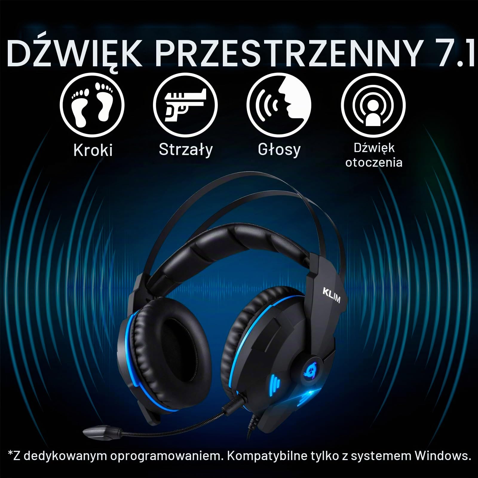 KLIM Impact V2 – zestaw słuchawkowy gamingowy i mikro USB – dźwięk przestrzenny 7.1 + zestaw słuchawkowy PS5 z dźwięcznym basem – do PC, PlayStation i gier wideo – nowa wersja