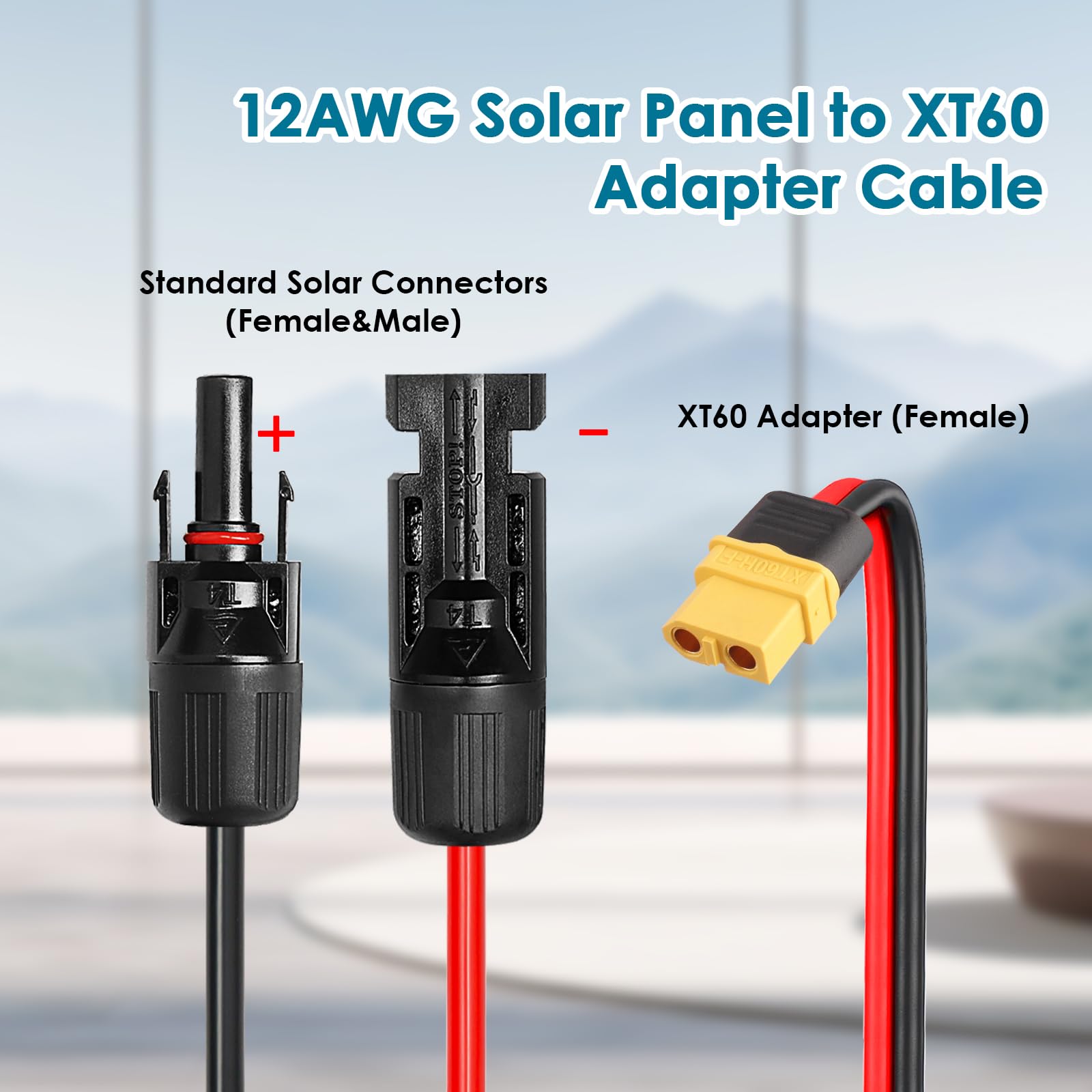 MOOKEERF Cable de extensión de carga solar a XT60, 12 AWG, 50 pies, XT60, conector solar a XT60, cable adaptador para panel solar a estación de energía portátil, generador solar, paquete de baterías