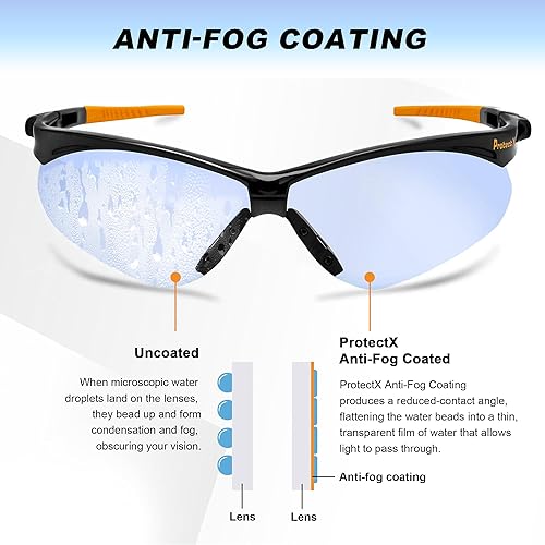 Miniatura 5 de ProtectX Safety Glasses for Men & Women, Safety Sunglasses with Anti-Fog Scratch Resistant Lenses, Non-Slip Grips, ANSI Z87.1